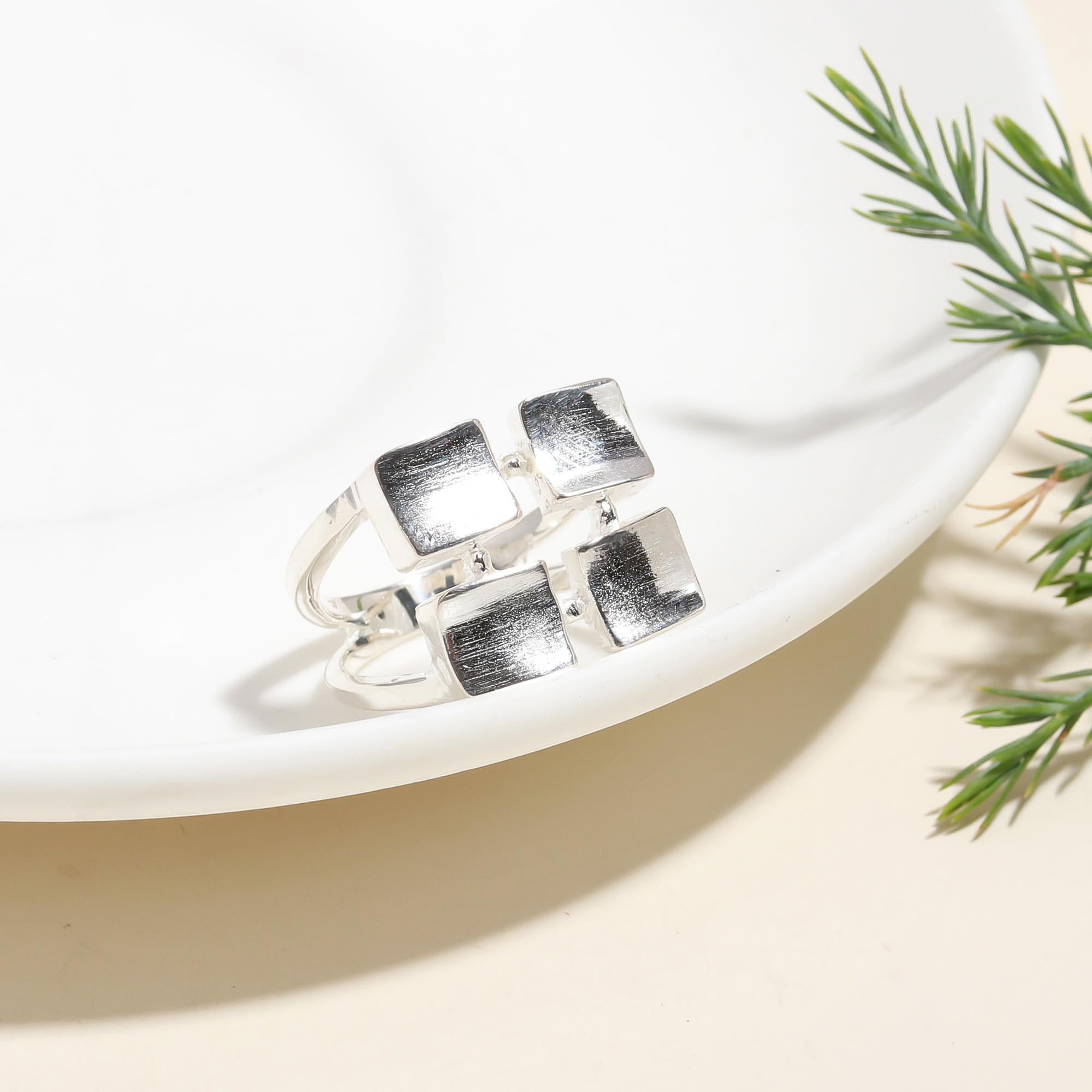 925 Silver Four Square Ring