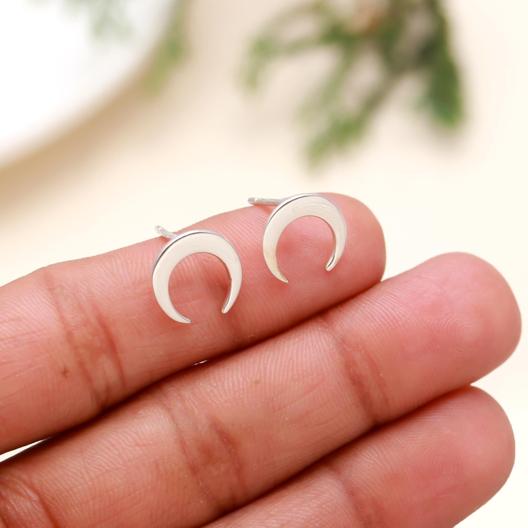 The Lunar Silhouette: Silver Crescent Moon Stud Earrings