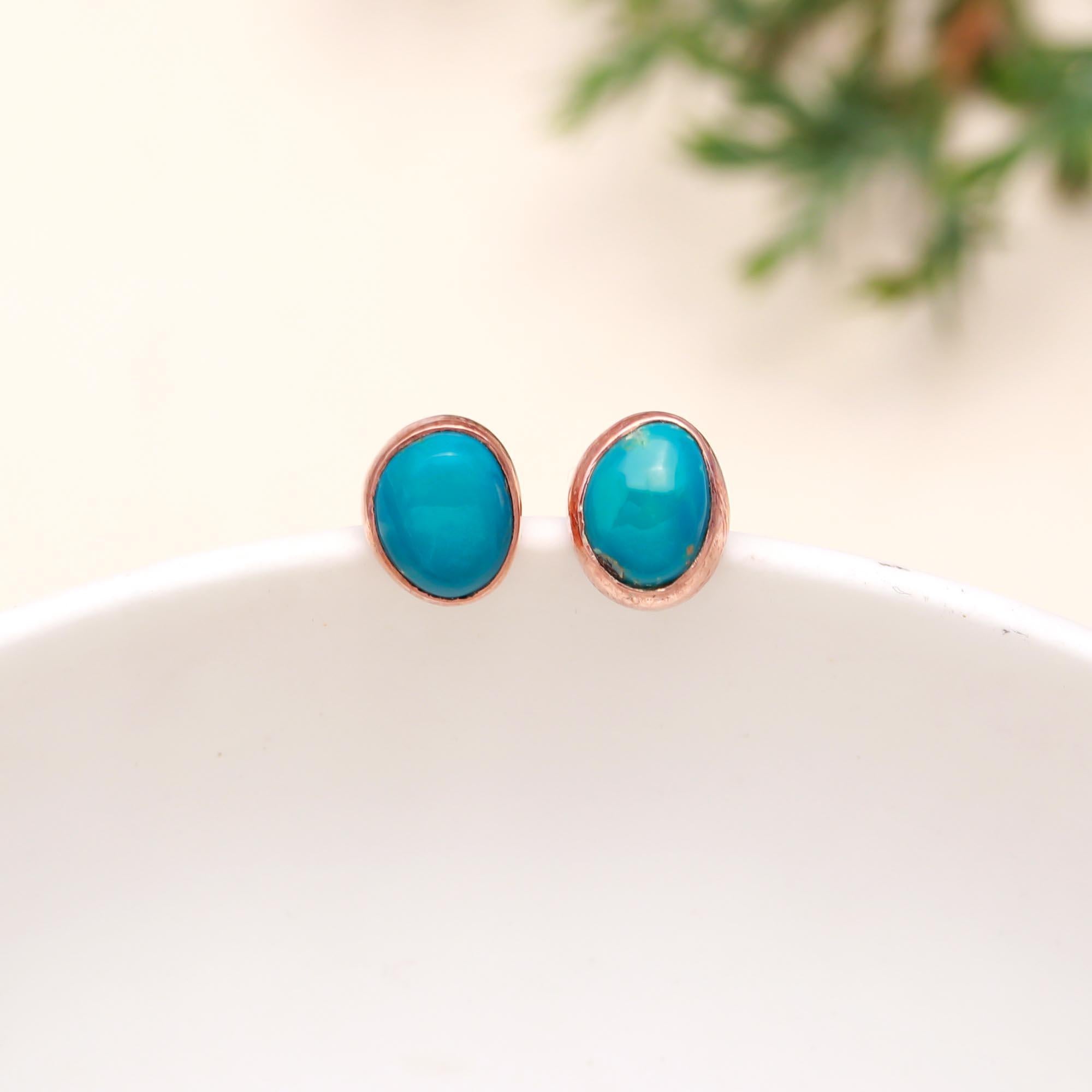 The Azure Blush: Turquoise & Rose Gold Stud Earrings