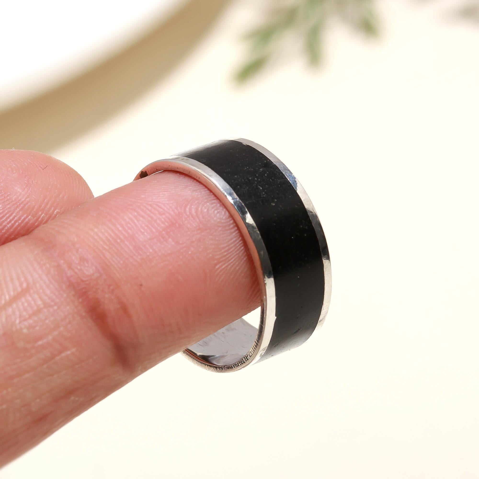 925 Silver Black Wide Band Ring