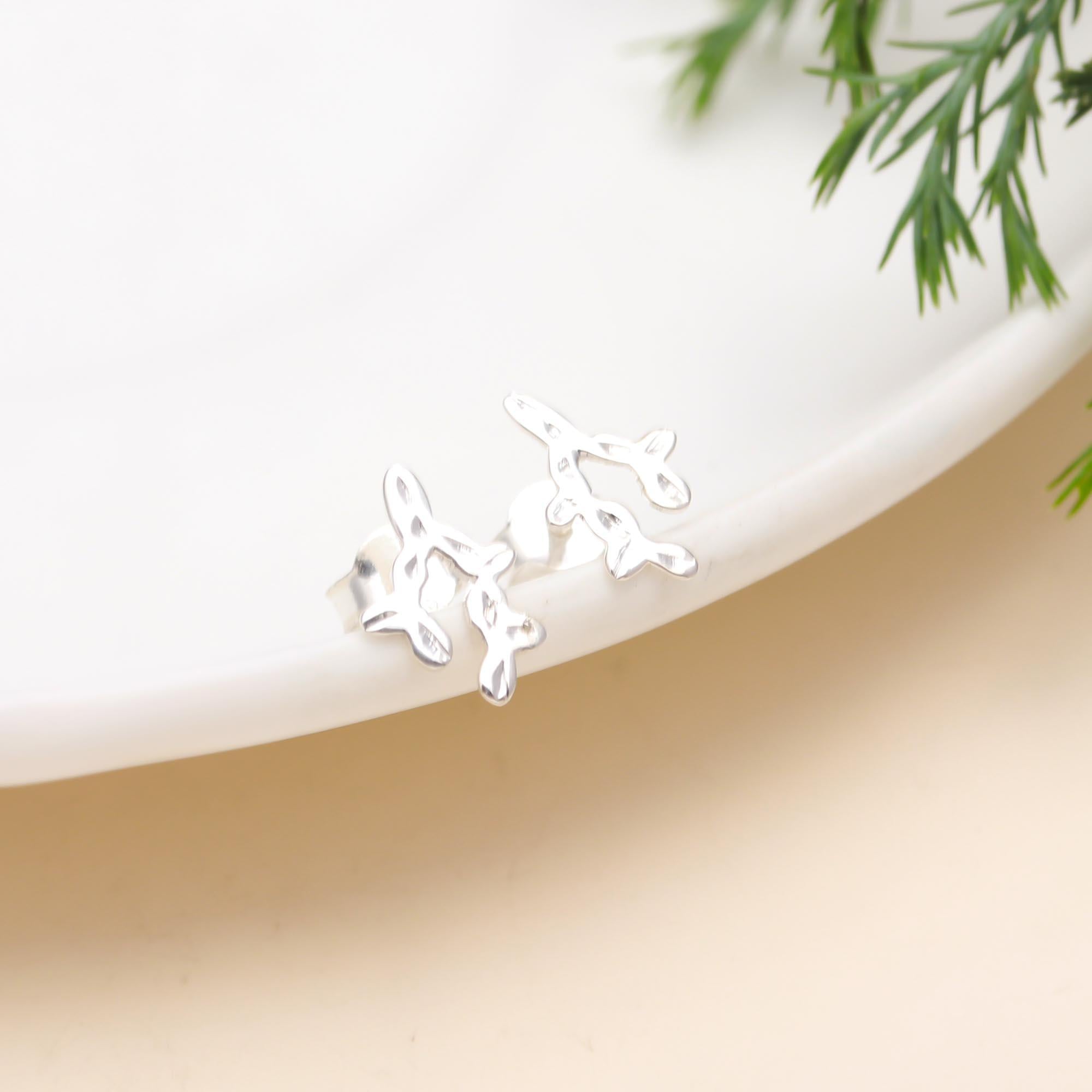 The Silver Branch: Organic Nature-Inspired Leafy Stud Earrings