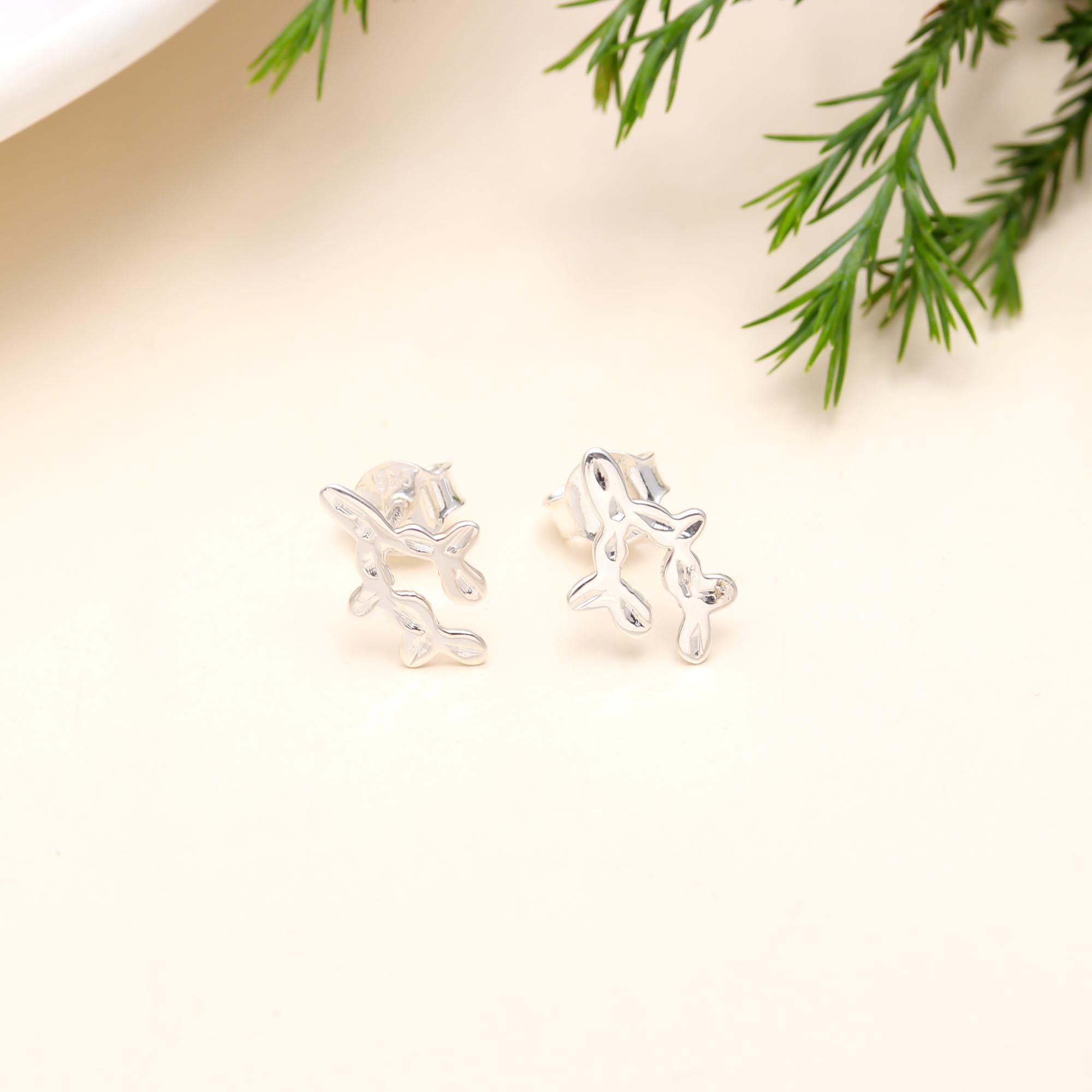 The Silver Branch: Organic Nature-Inspired Leafy Stud Earrings
