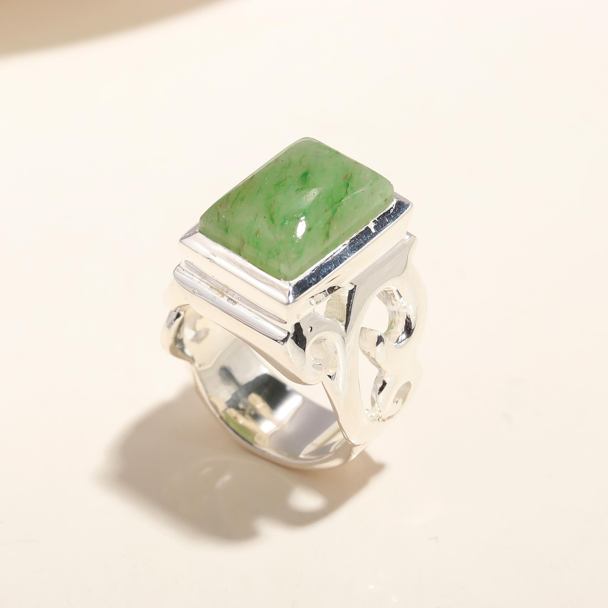 925 Silver Green Jade Ring