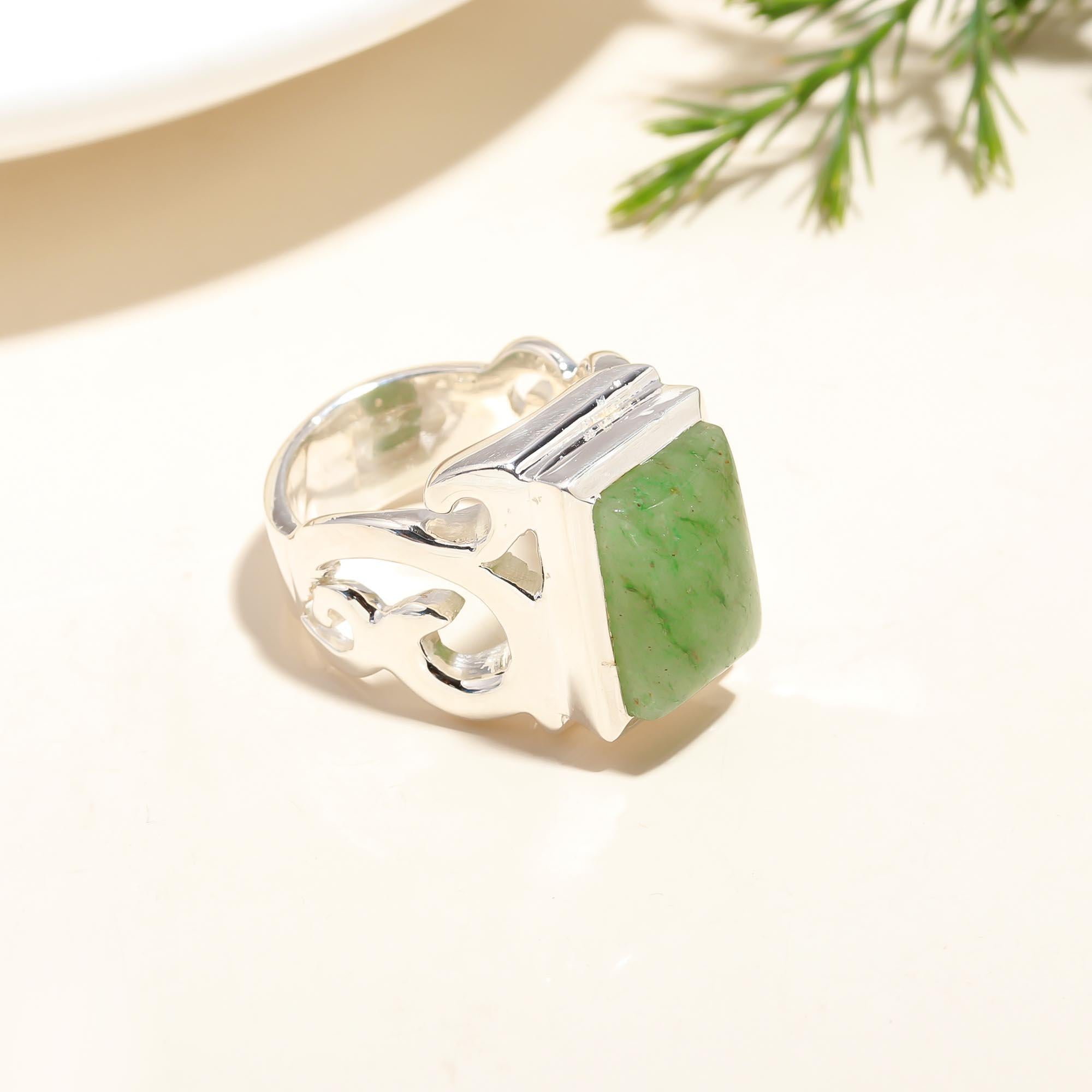 925 Silver Green Jade Ring