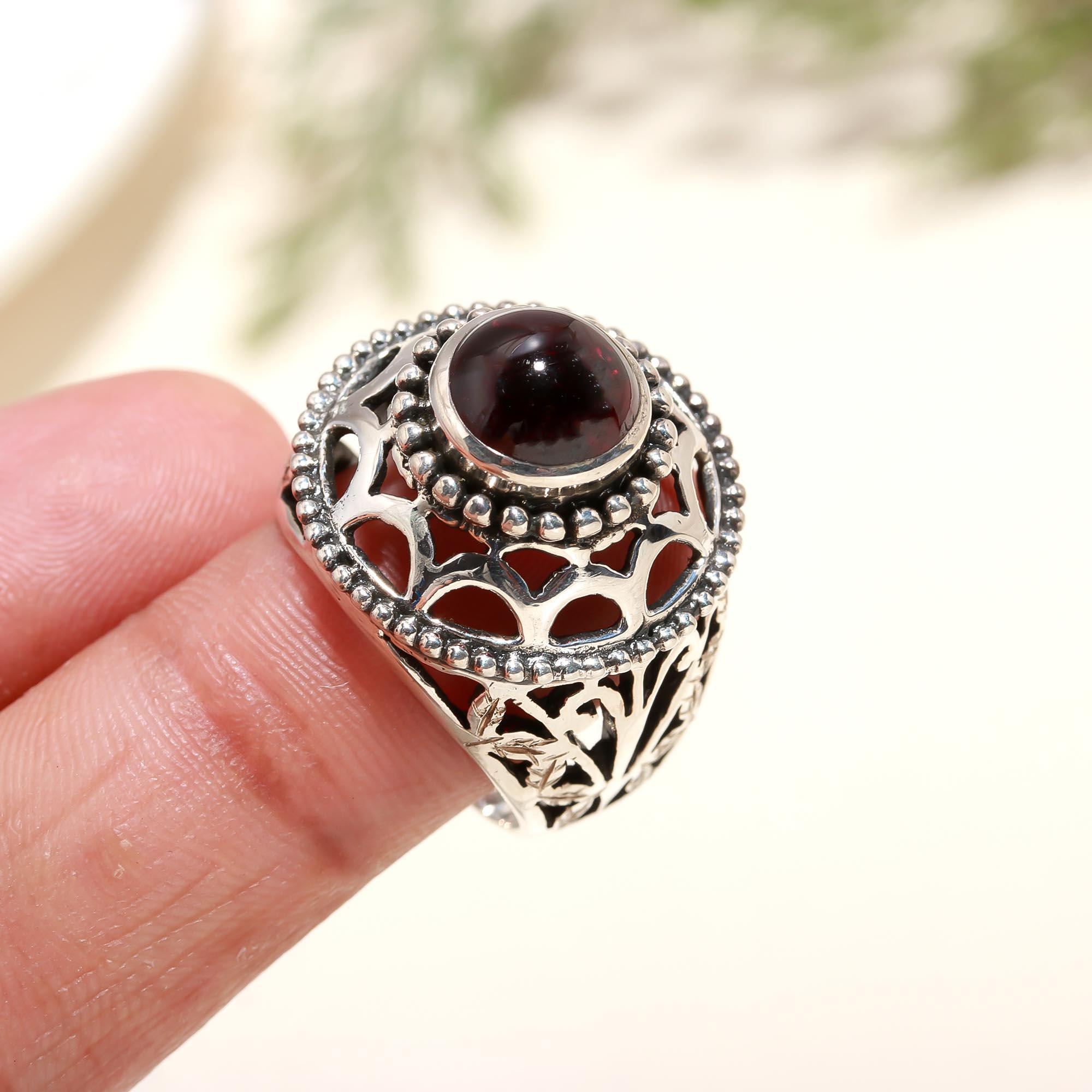 925 Silver Garnet Filigree Ring
