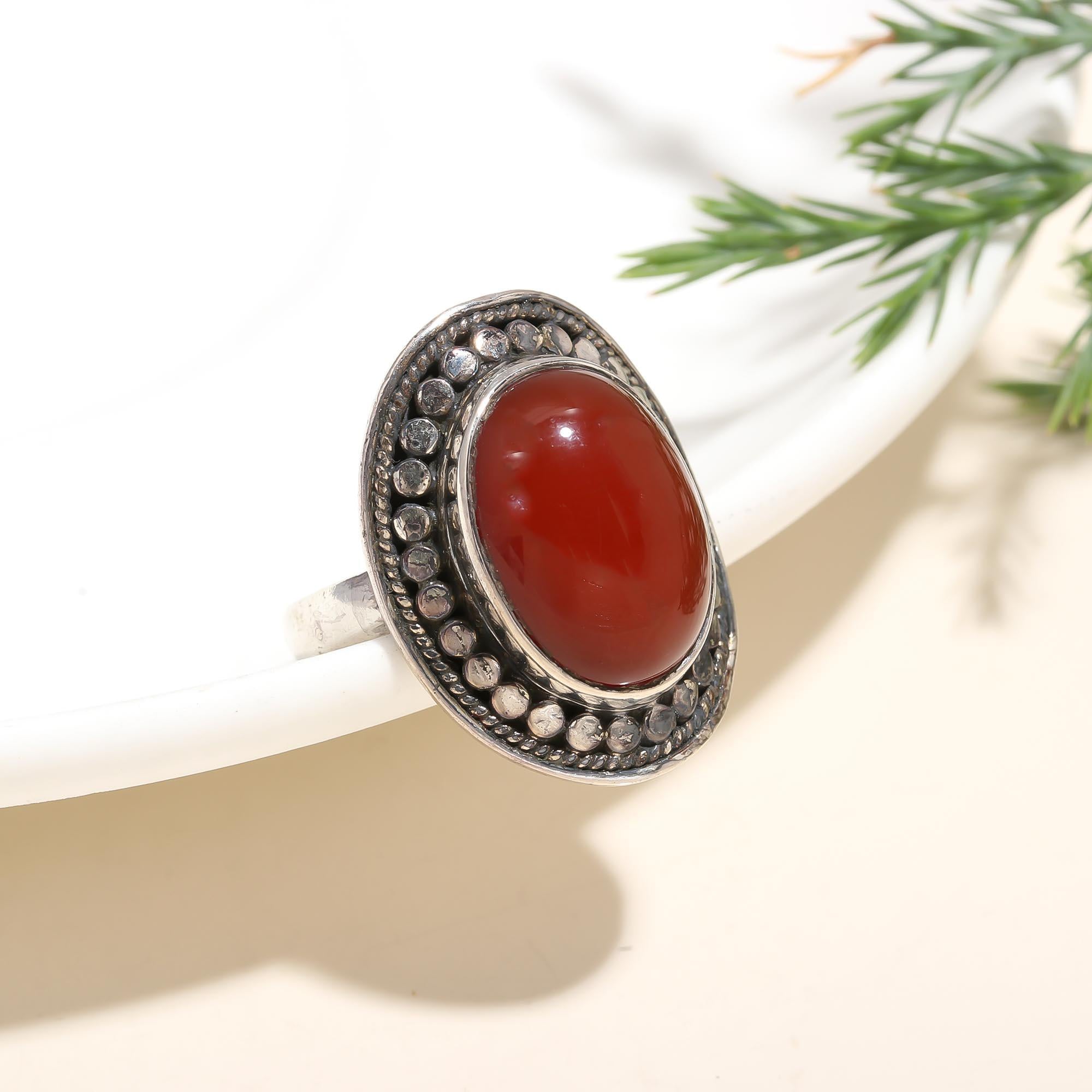 925 Silver Red Carnelian Ring