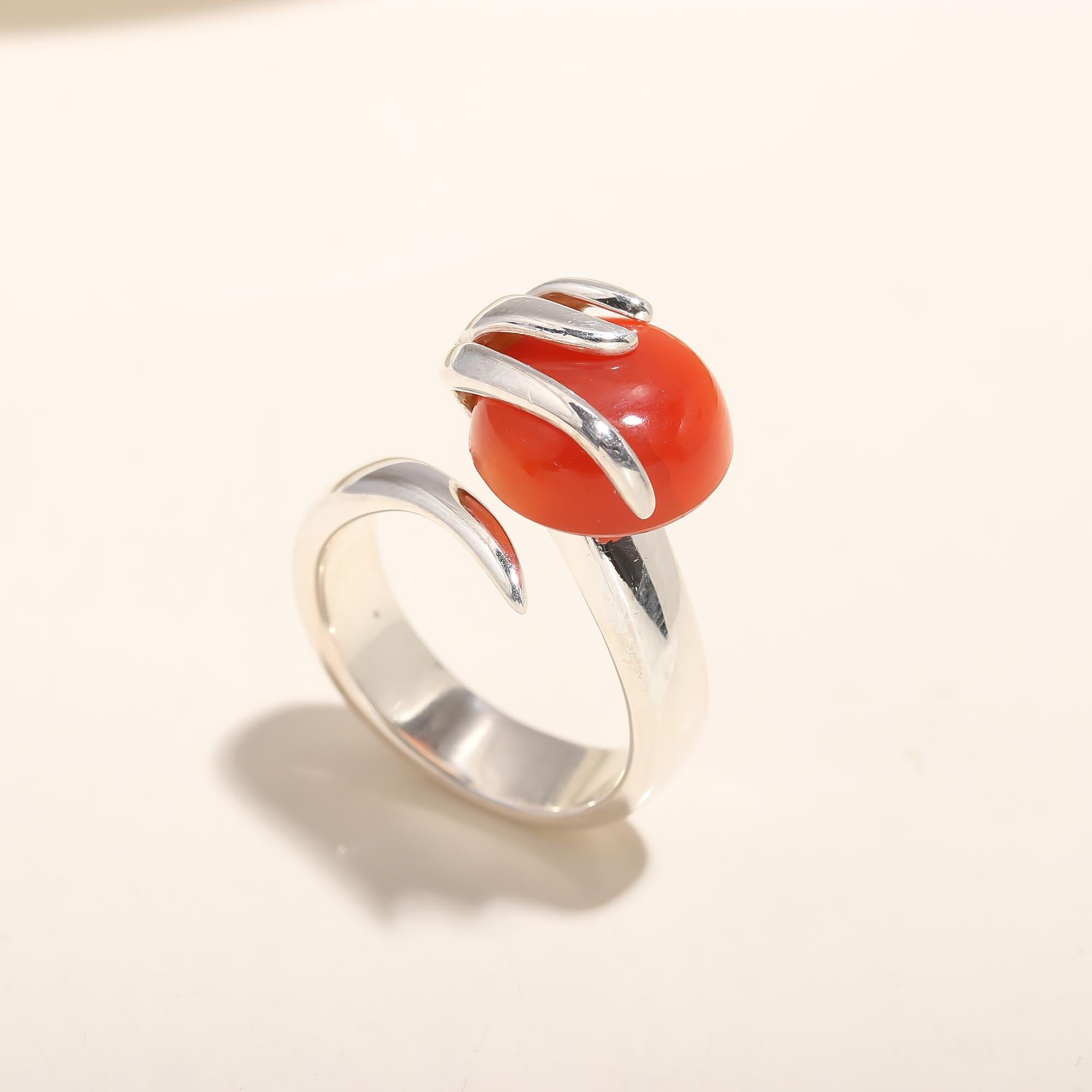 925 Silver Red Carnelian Ring