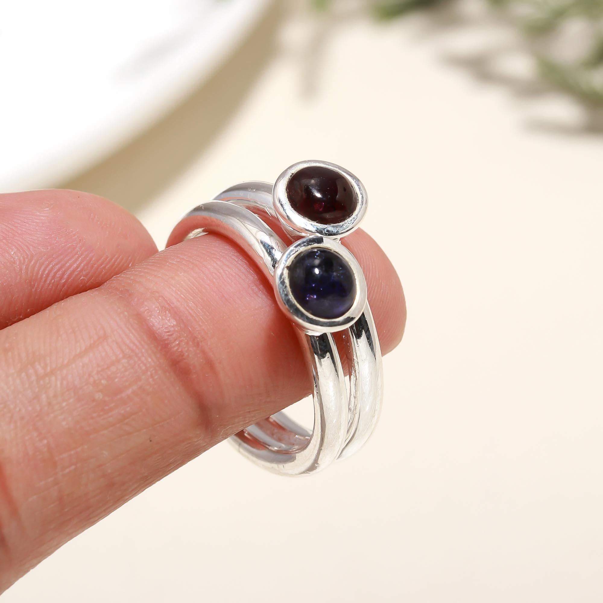 925 Silver Garnet and Iolite Ring