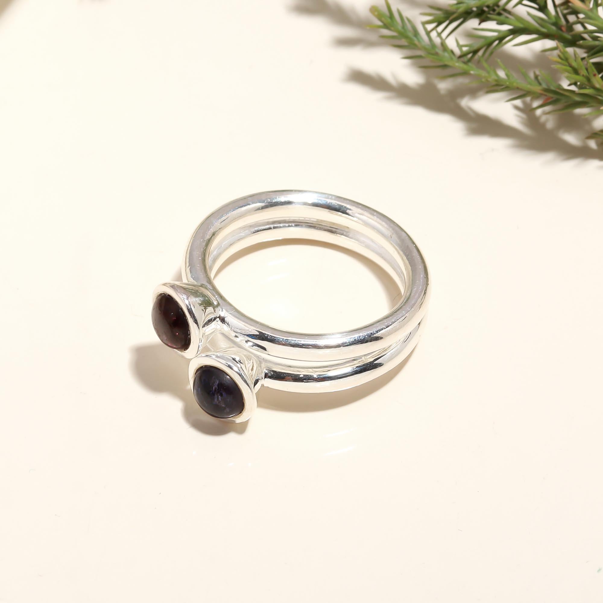 925 Silver Garnet and Iolite Ring