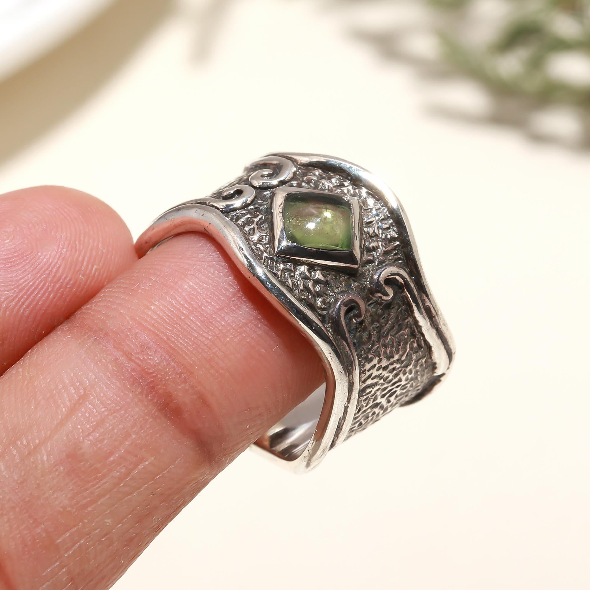 925 Silver Peridot Wide Band Ring