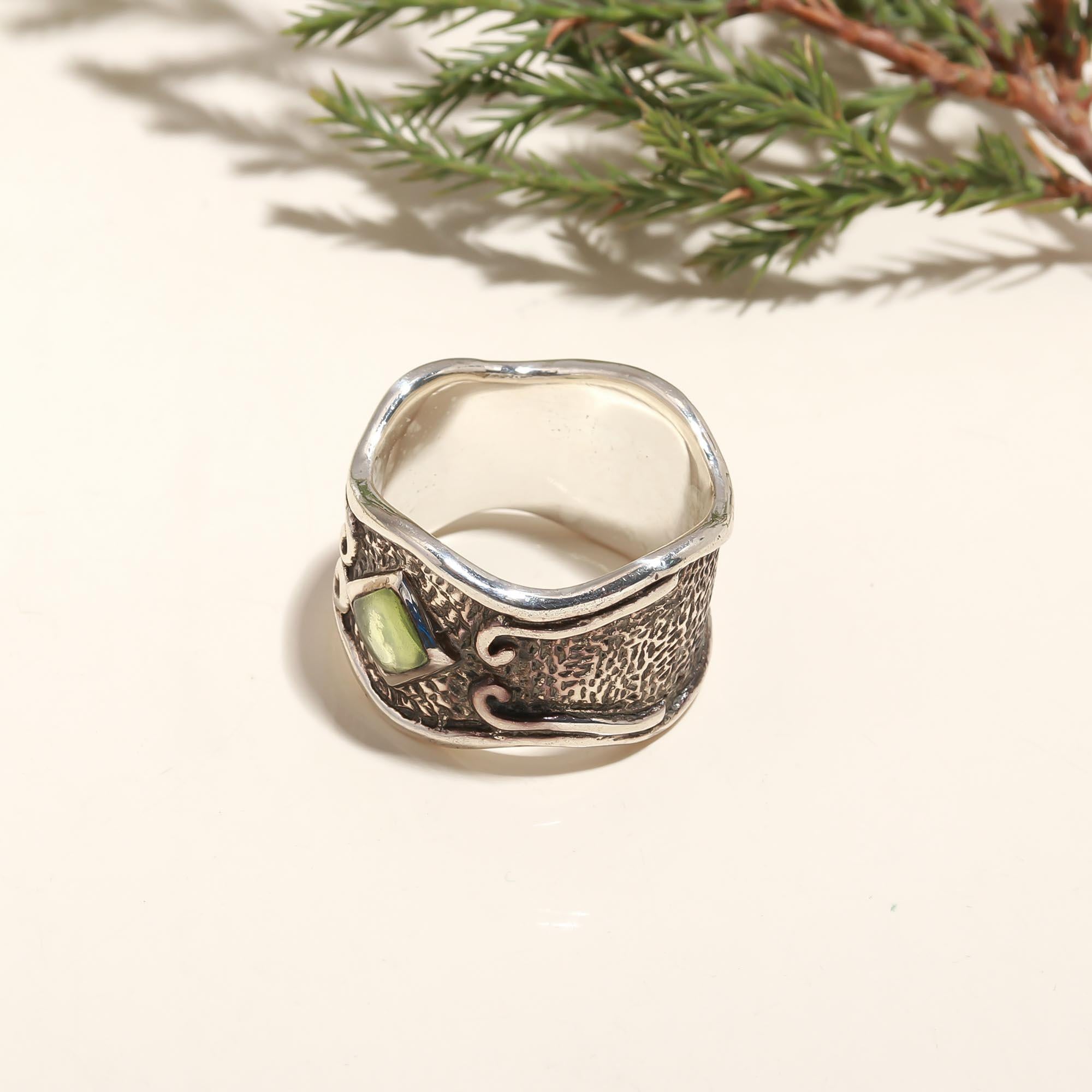 925 Silver Peridot Wide Band Ring