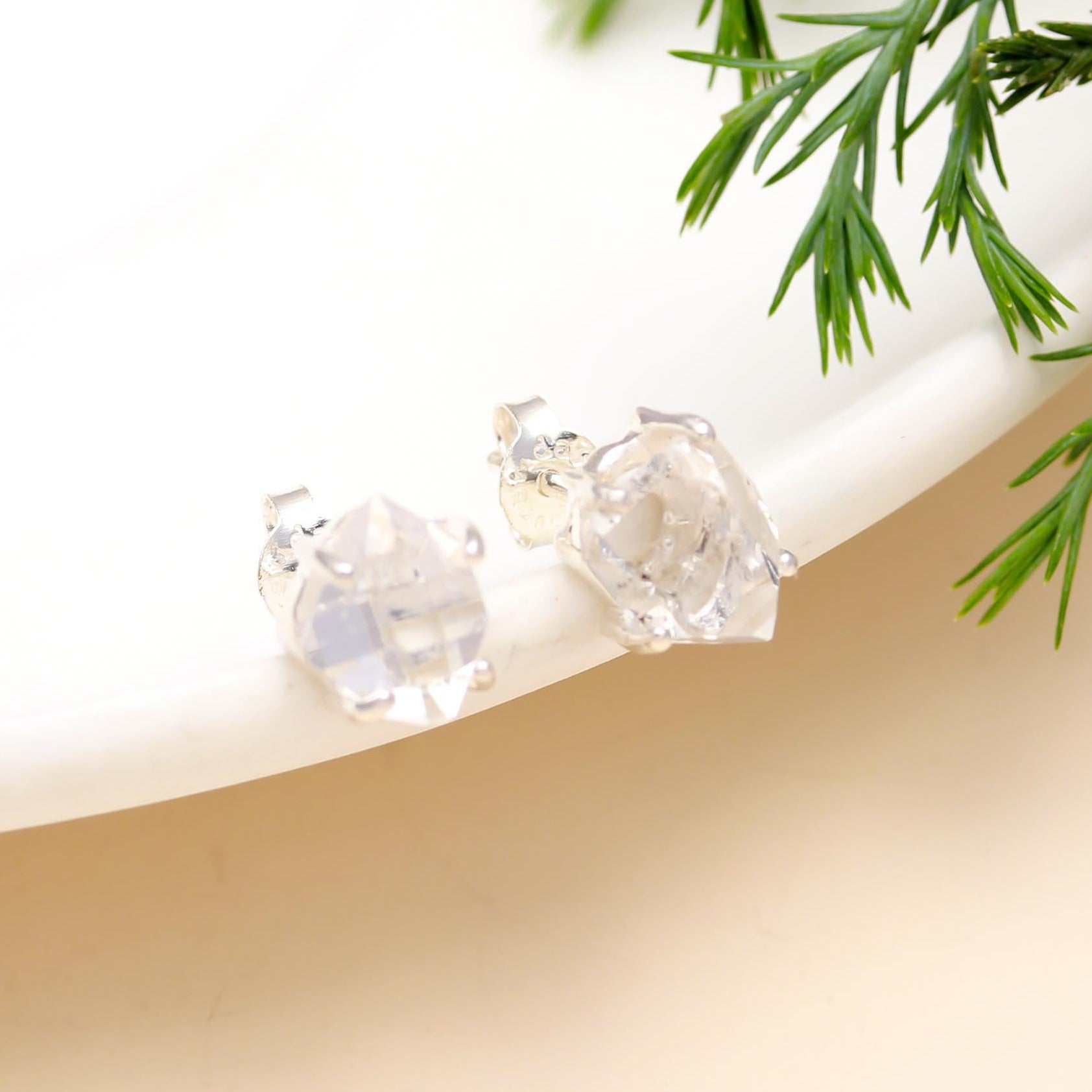925 Silver Herkimer Quartz Stud Earrings