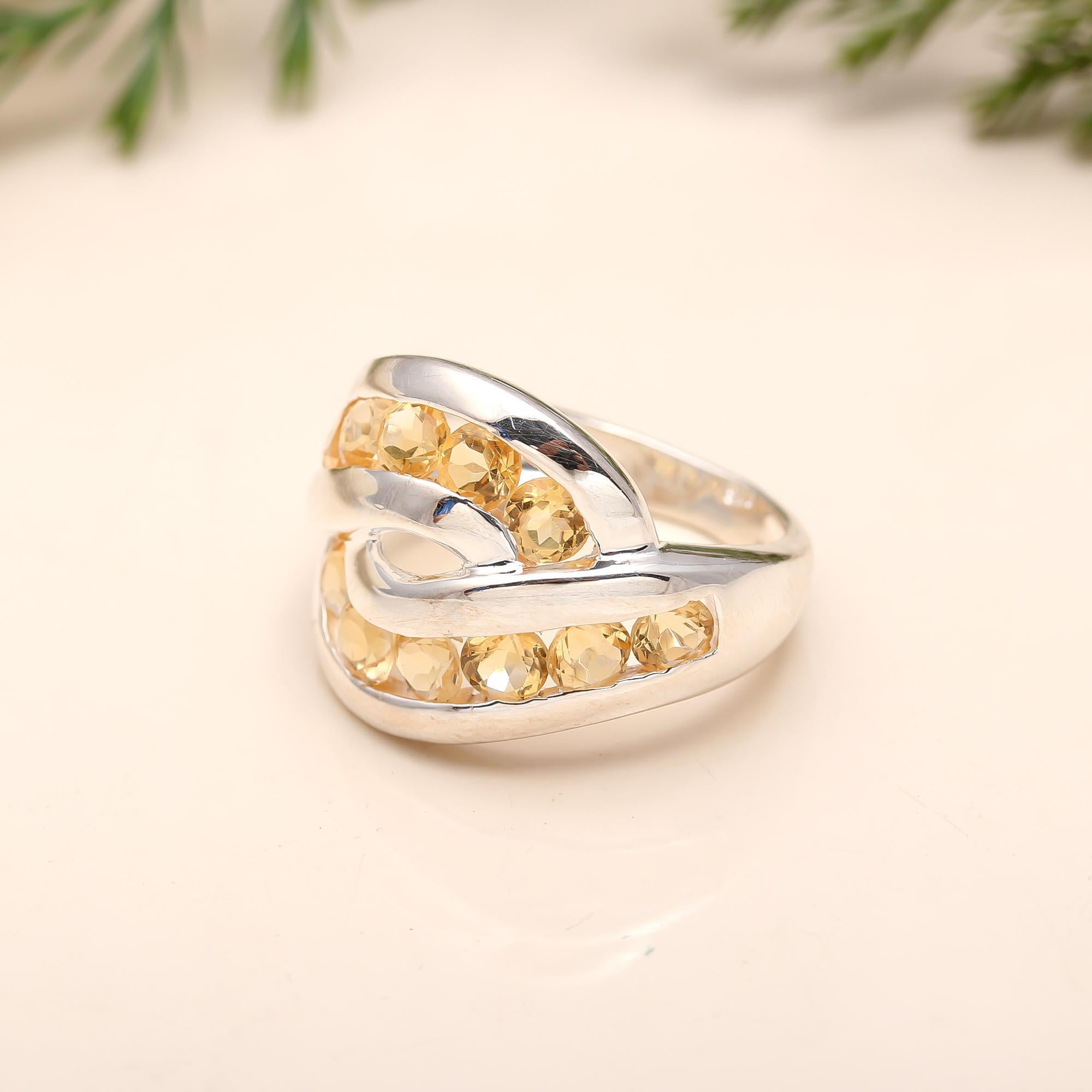 925 Silver Citrine Crossover Band Ring