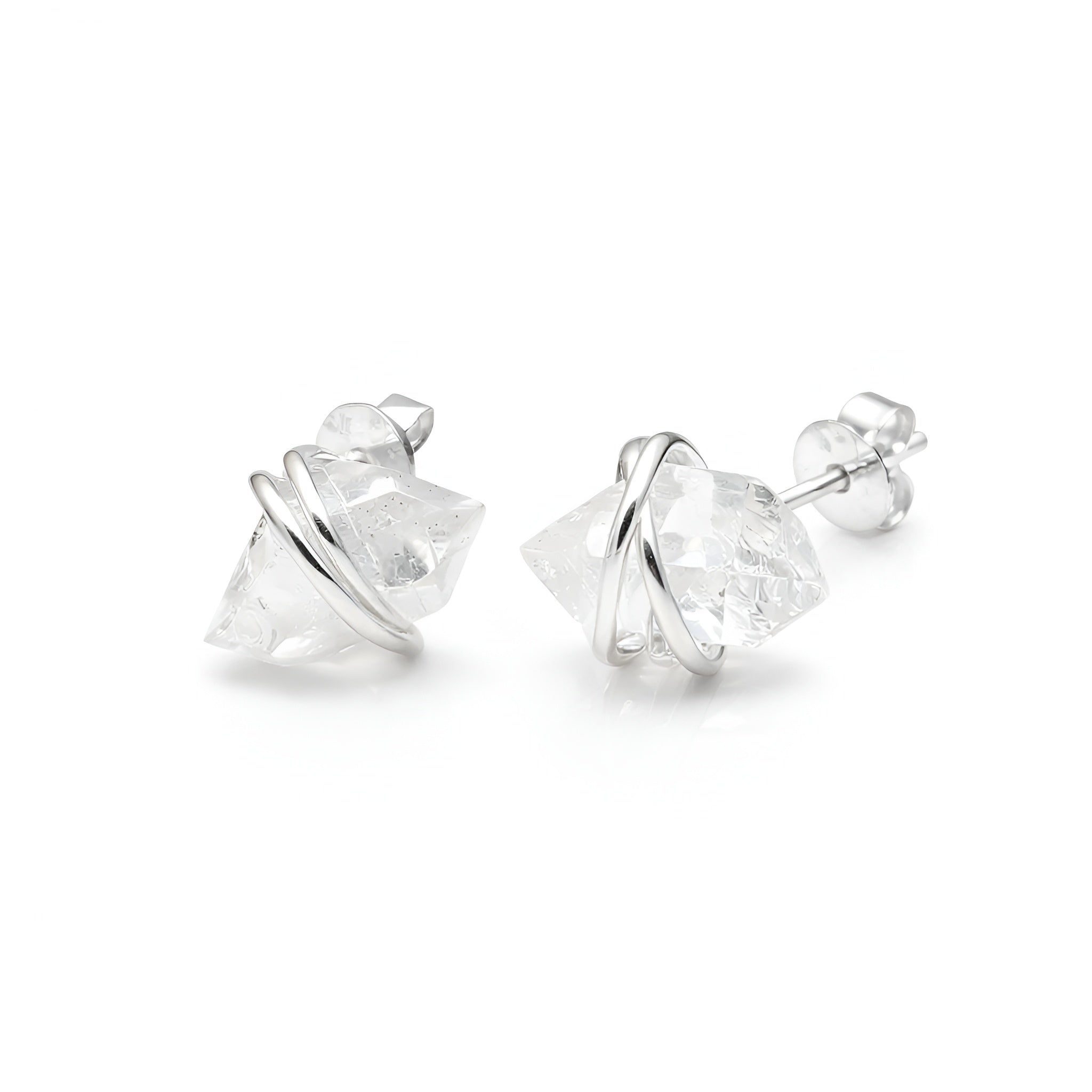 The Crystalline Nest: Raw Herkimer Diamond & Silver Wire Studs