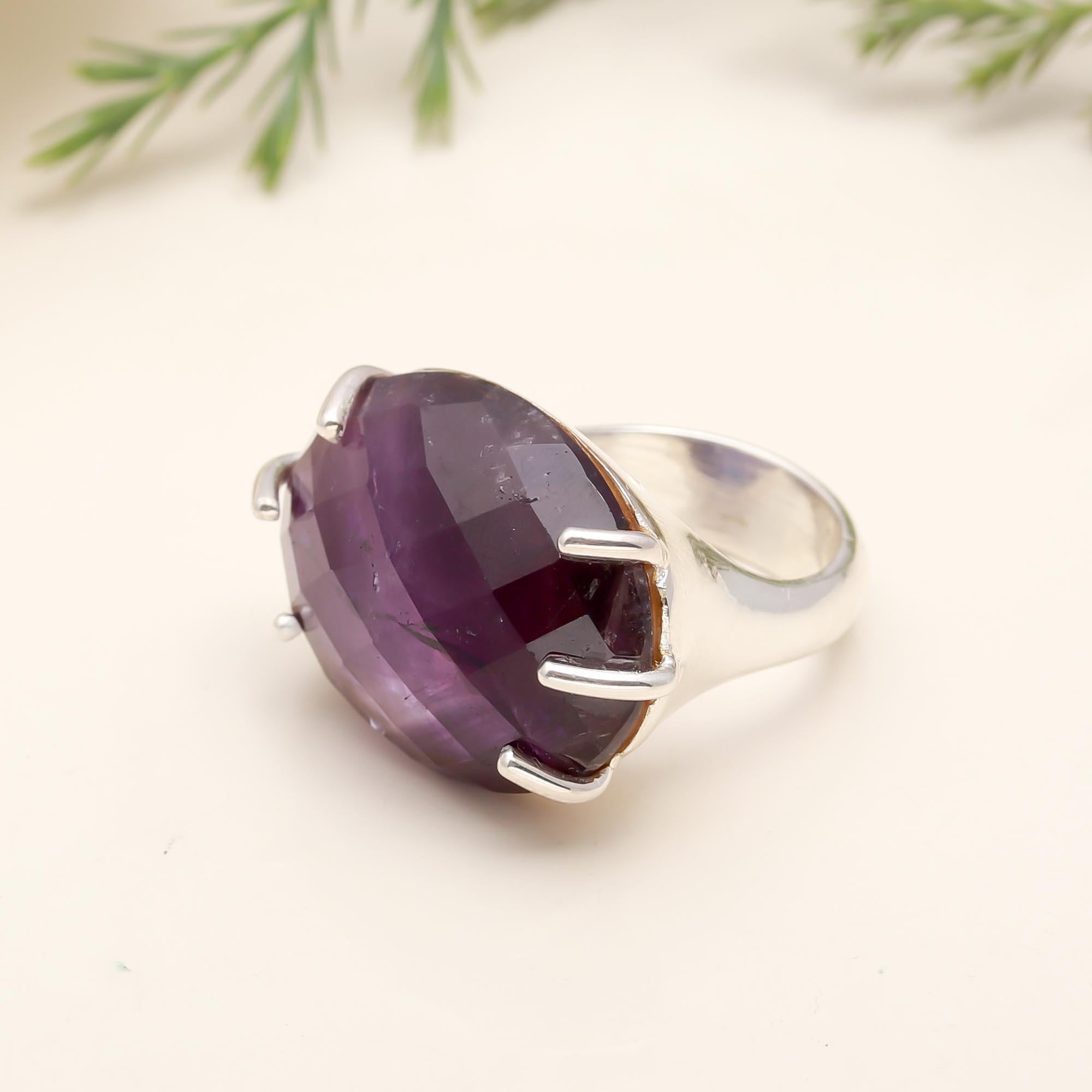 925 Silver Faceted Amethyst Ring