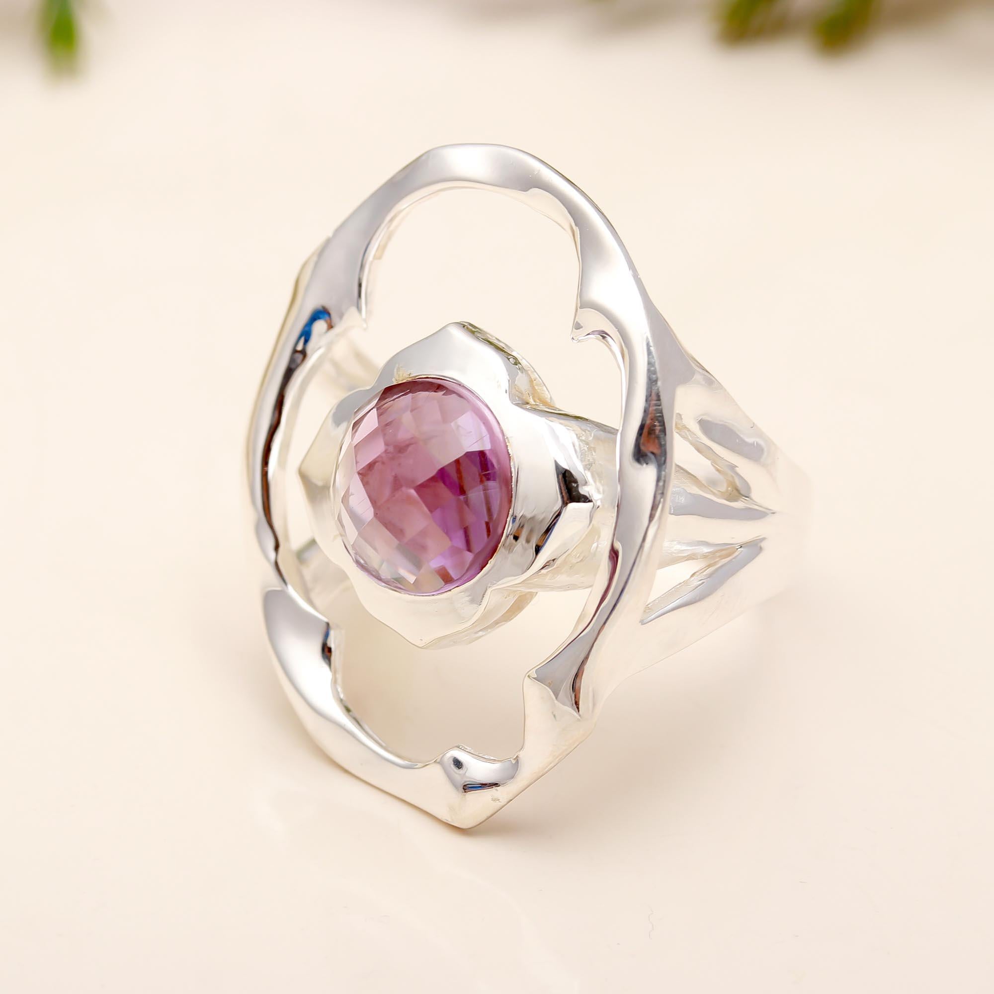 925 Silver Faceted Amethyst Ring