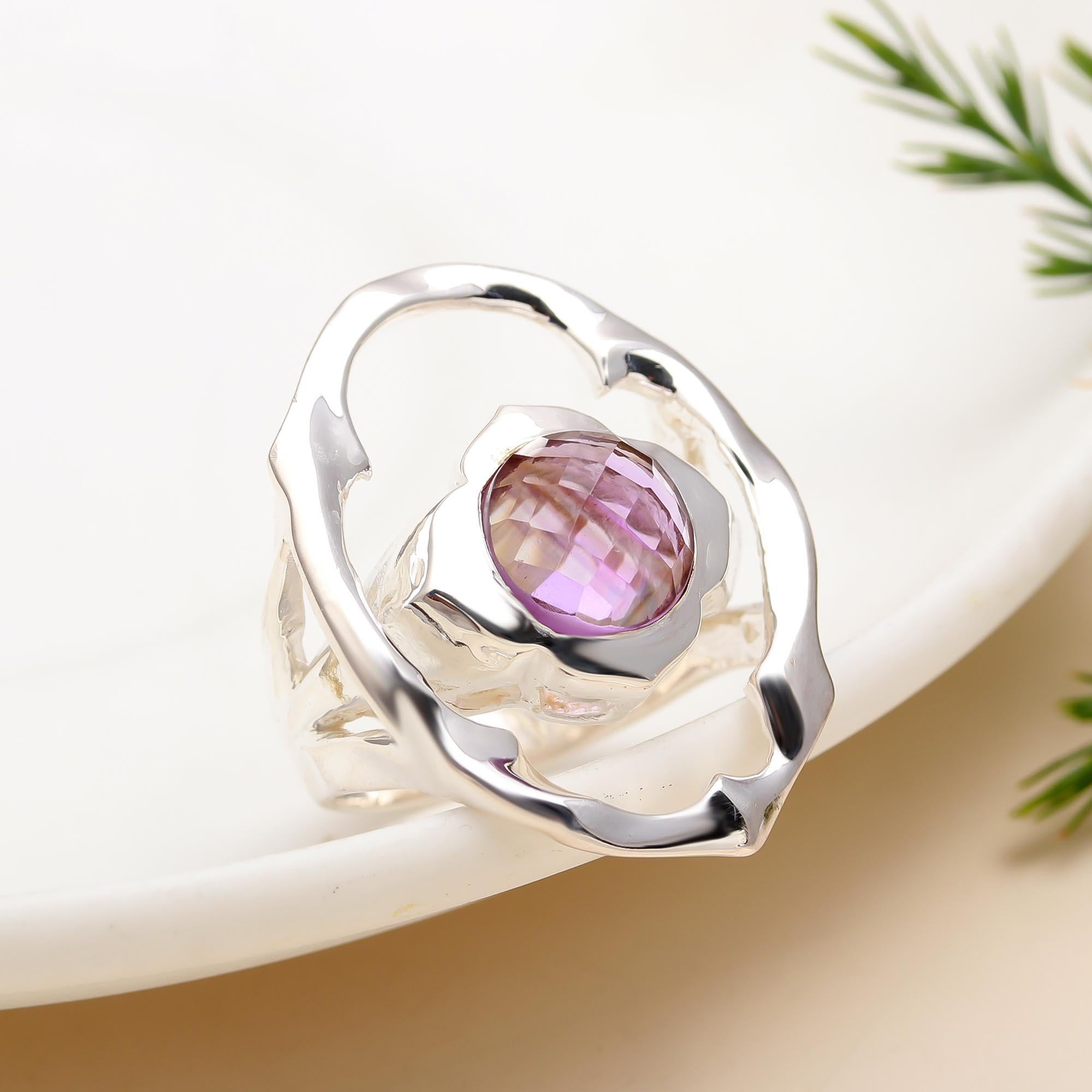 925 Silver Faceted Amethyst Ring