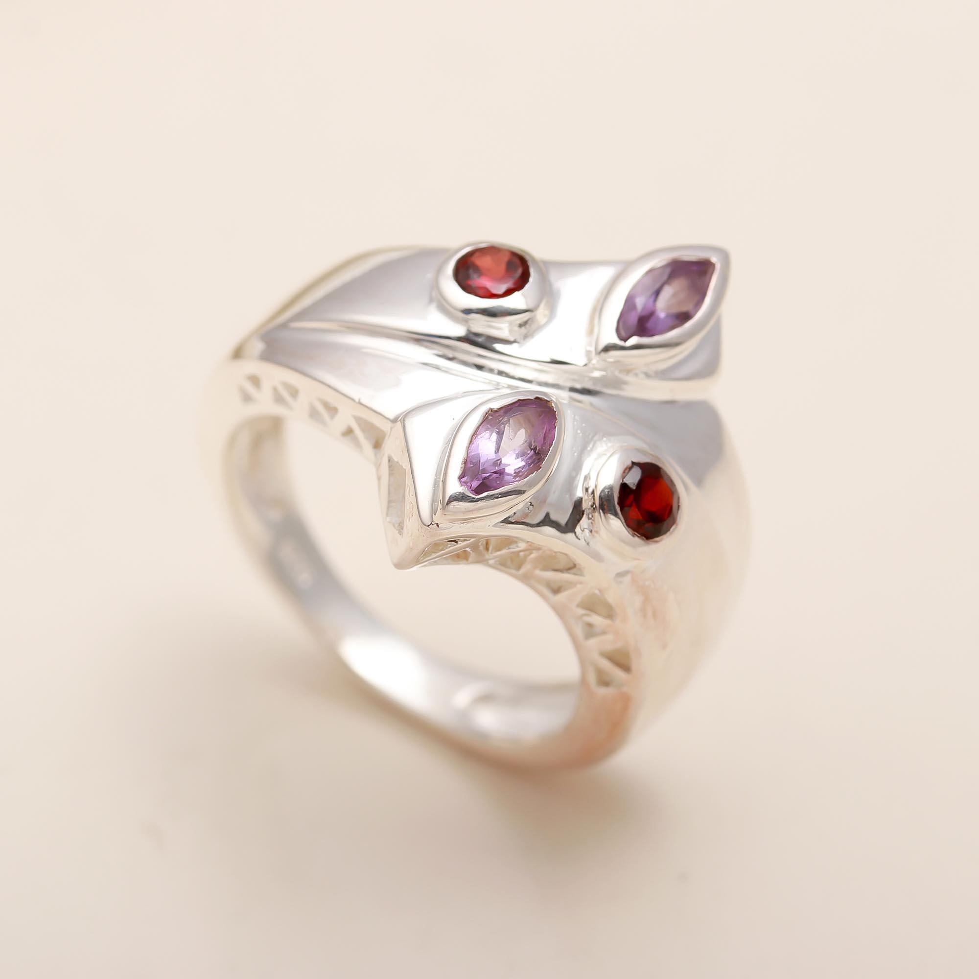 925 Silver Garnet and Amethyst Ring