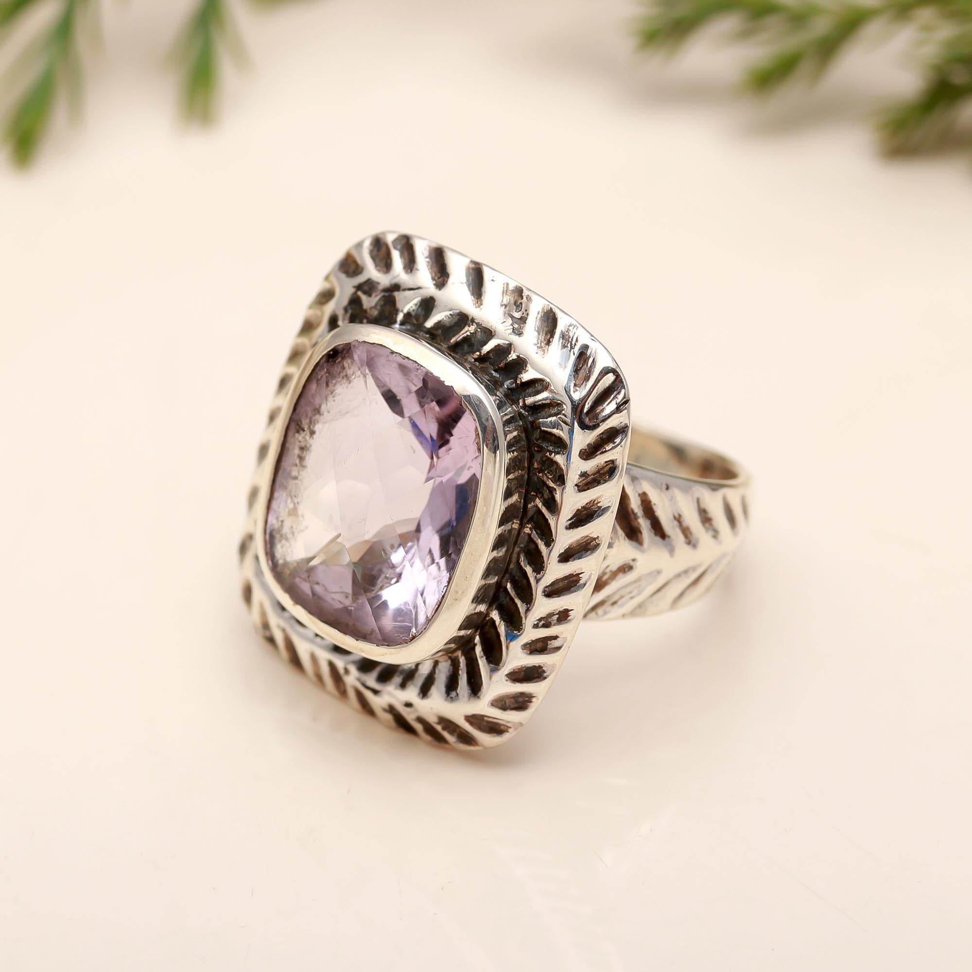 925 Silver Faceted Amethyst Ring
