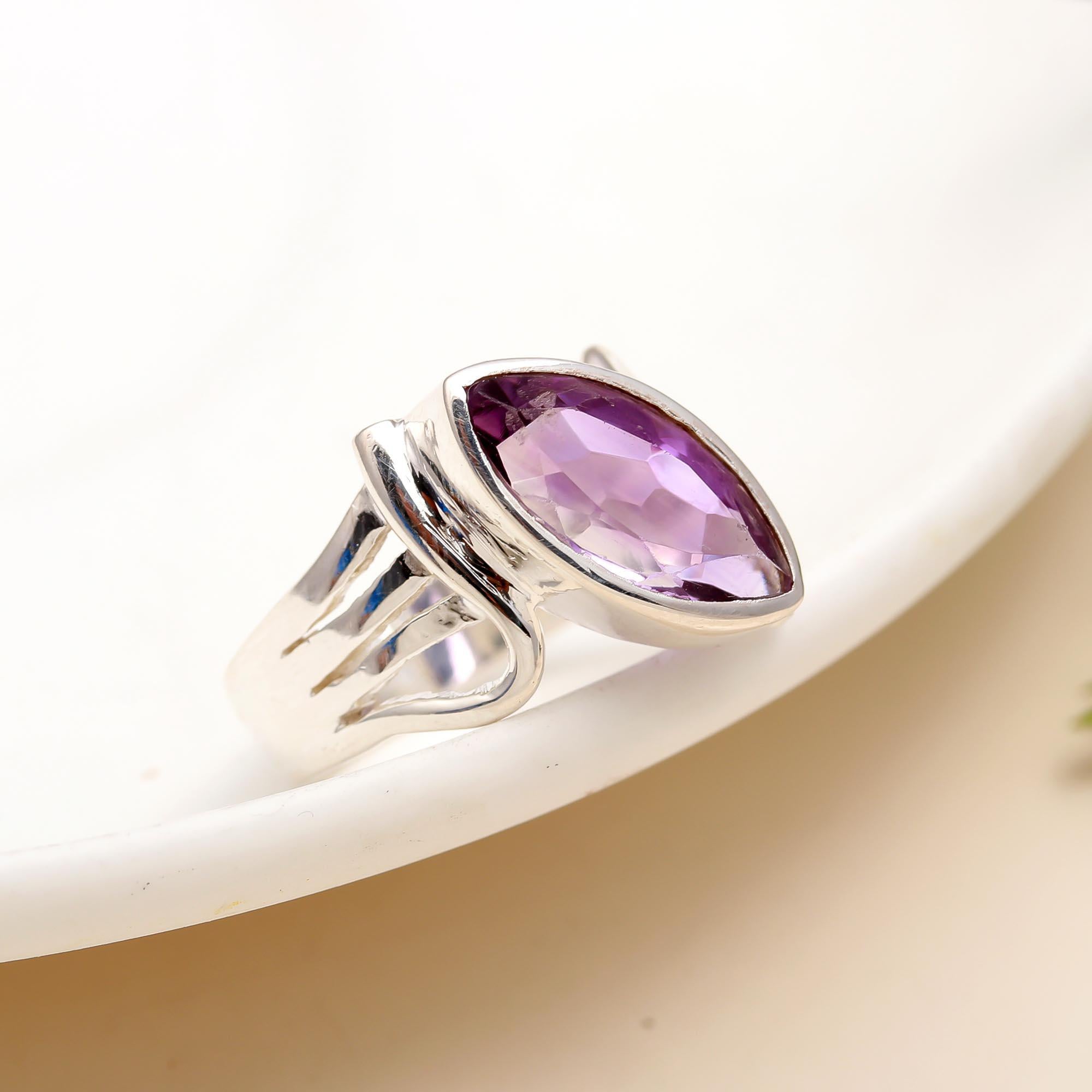 925 Silver Marquise Amethyst Ring