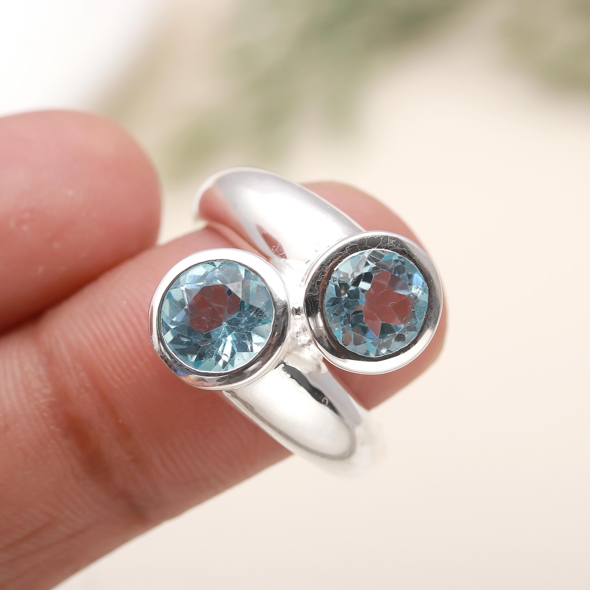 925 Silver Blue Topaz Open Ring
