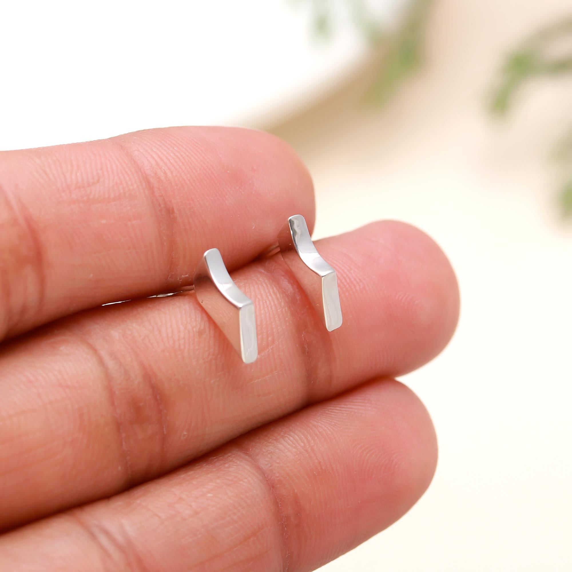 925 Silver Curve Bar Stud Earrings