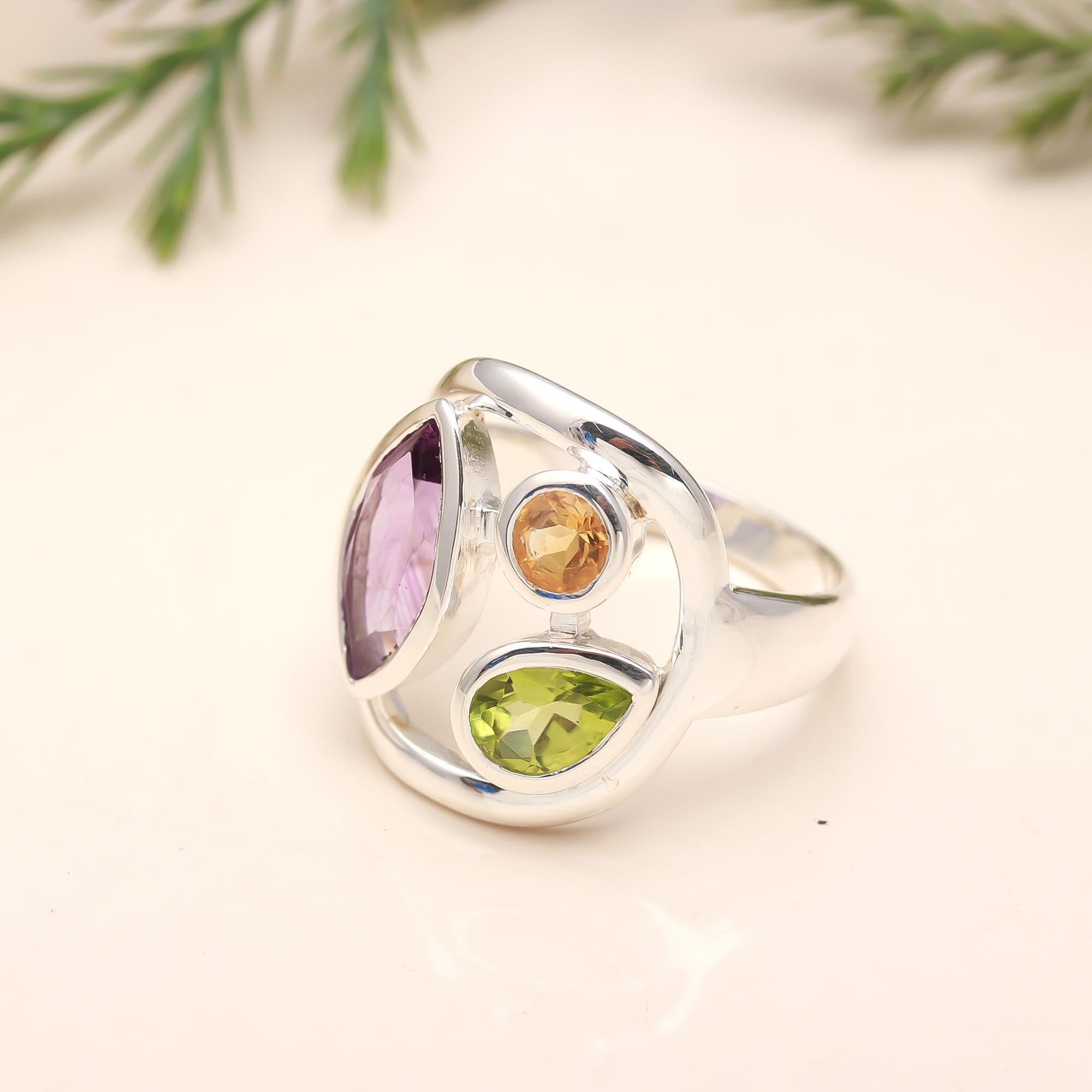 925 Silver Trio Gemstone Ring