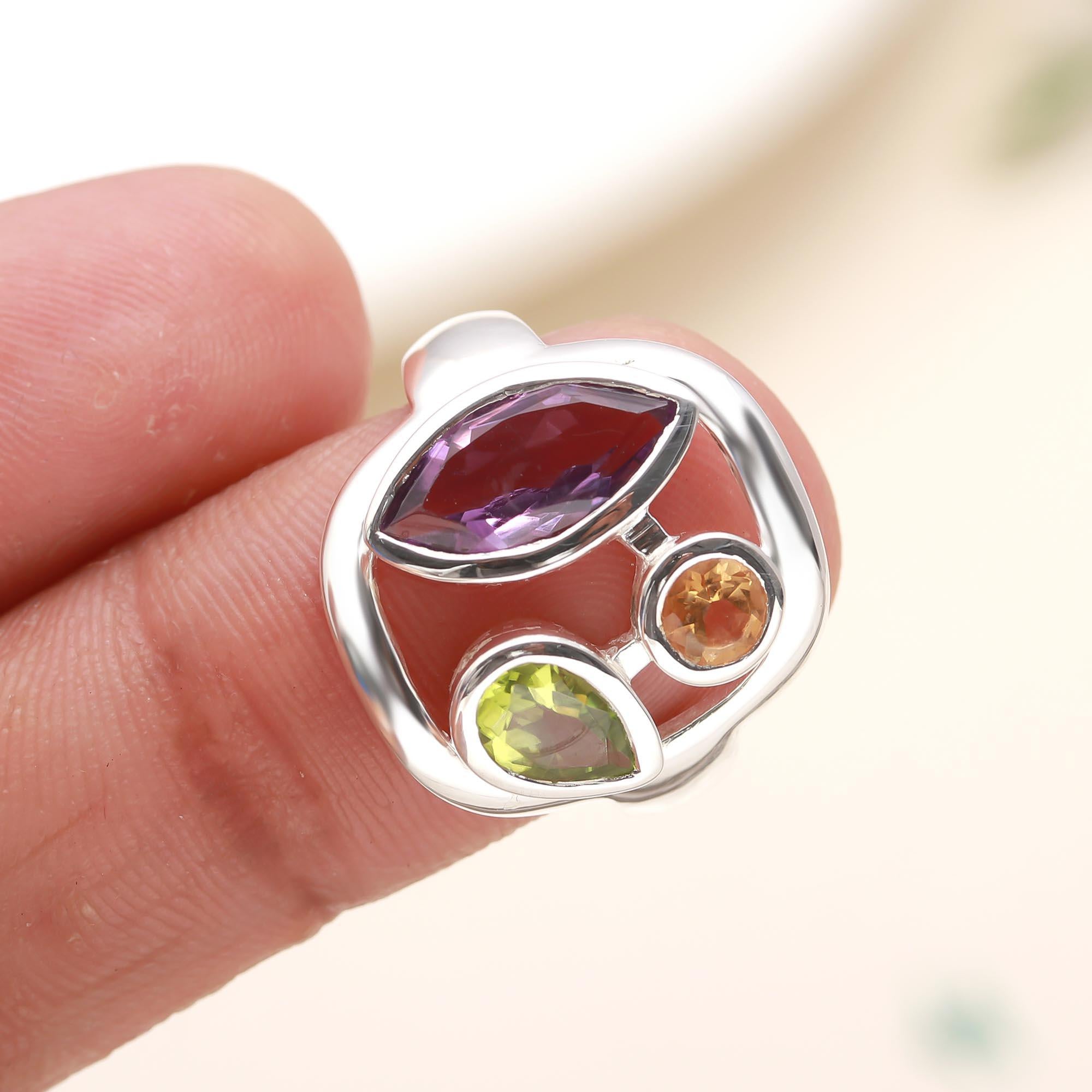 925 Silver Trio Gemstone Ring