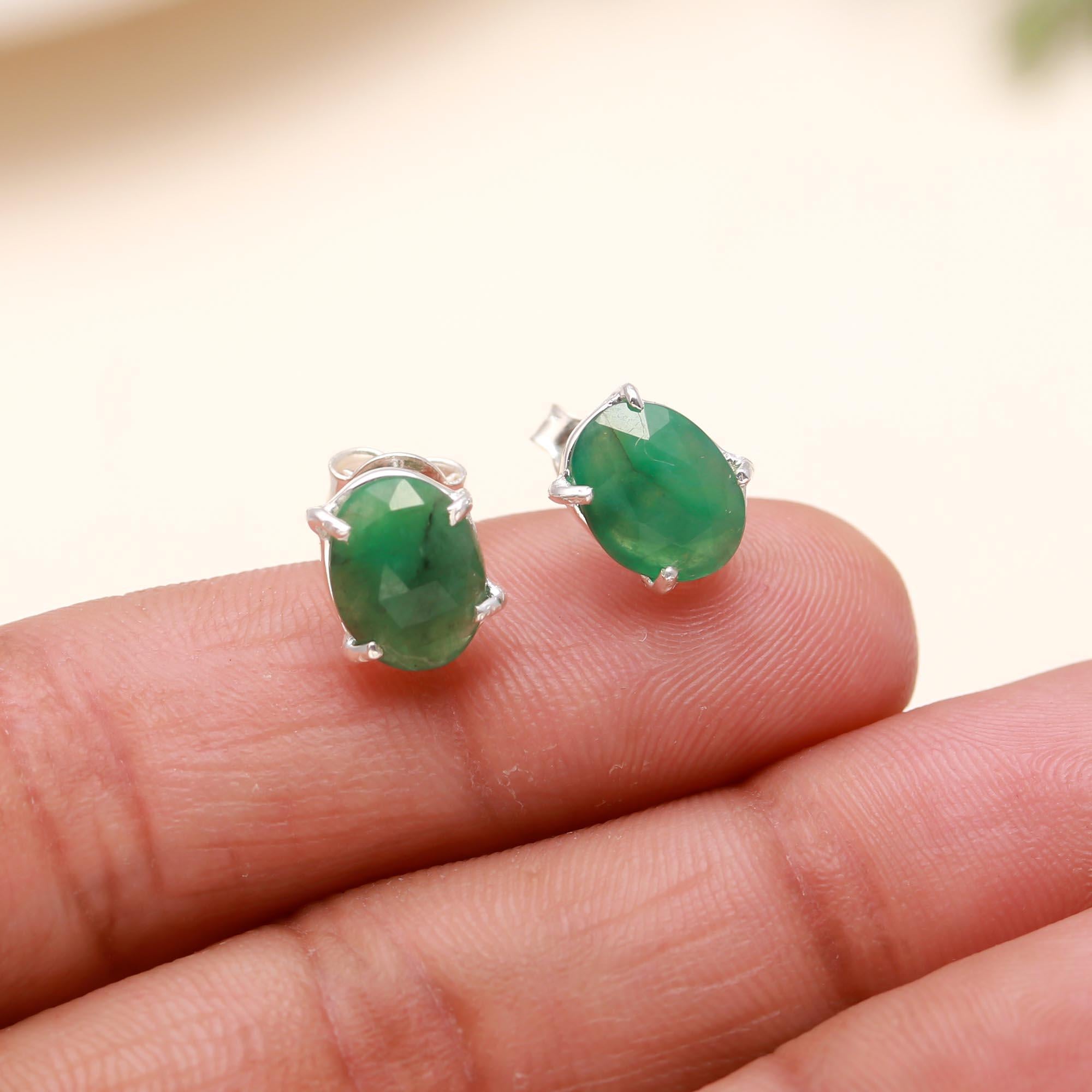 925 Silver Green Onyx Stud Earrings