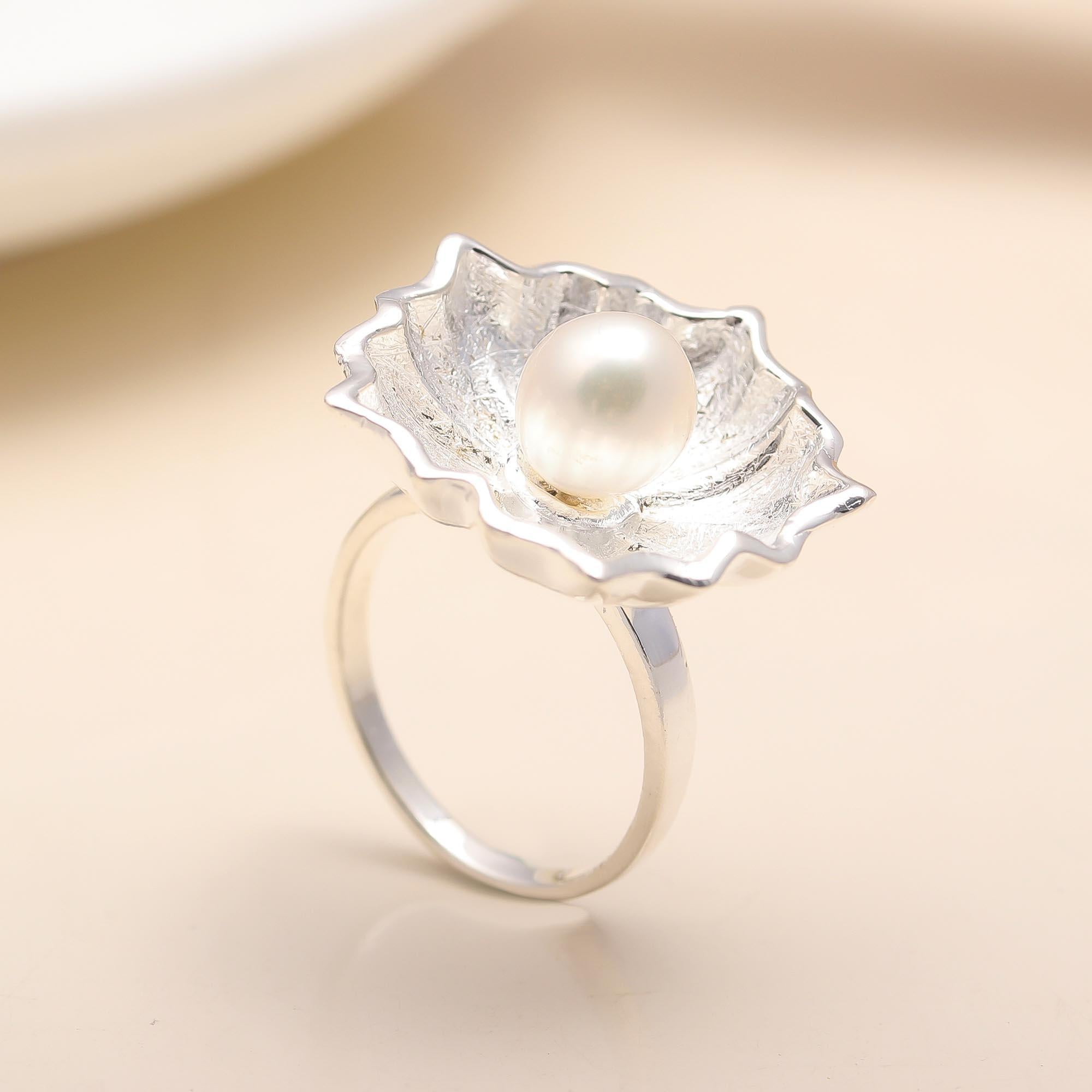 925 Silver Pearl Flower Ring