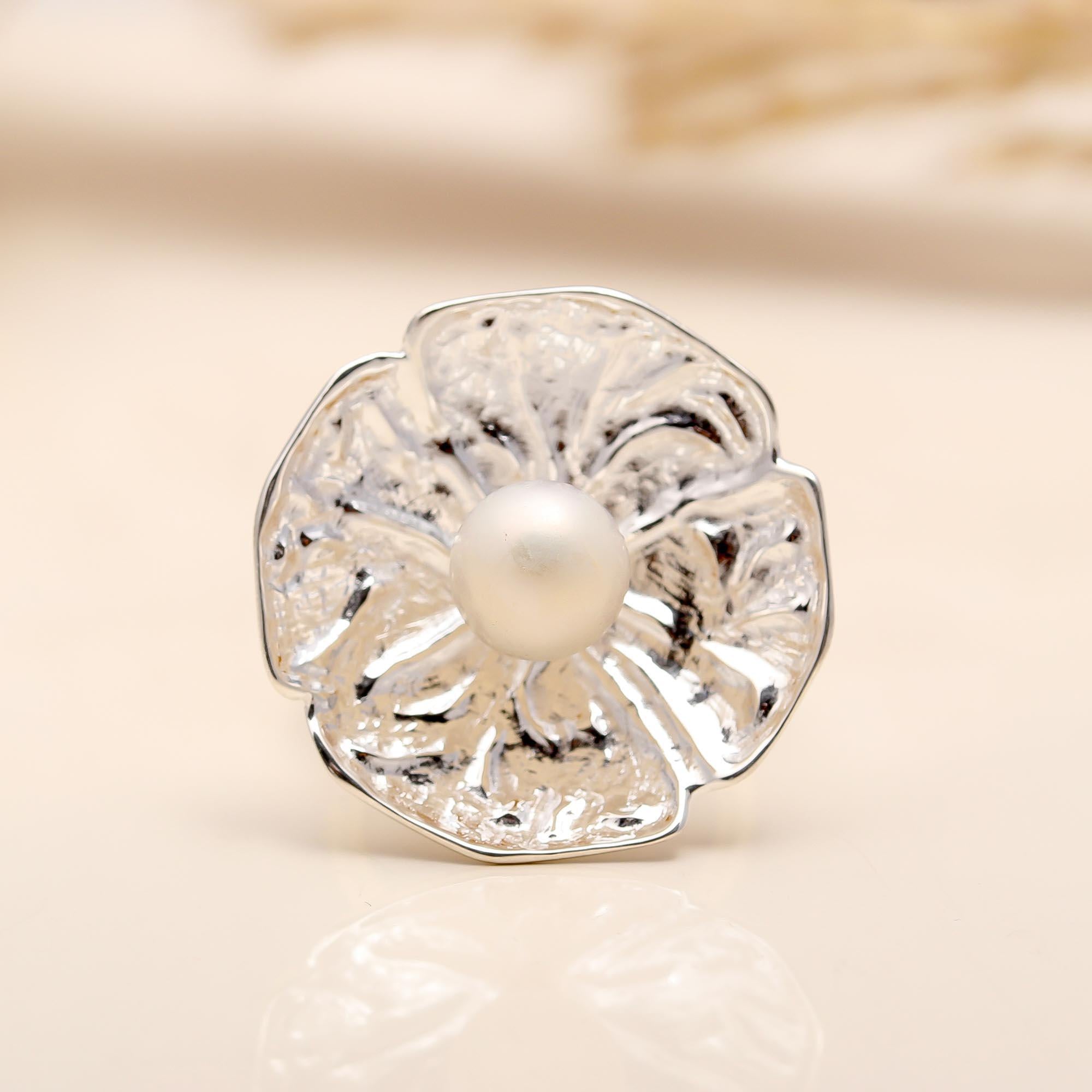 925 Silver Pearl Lotus Ring