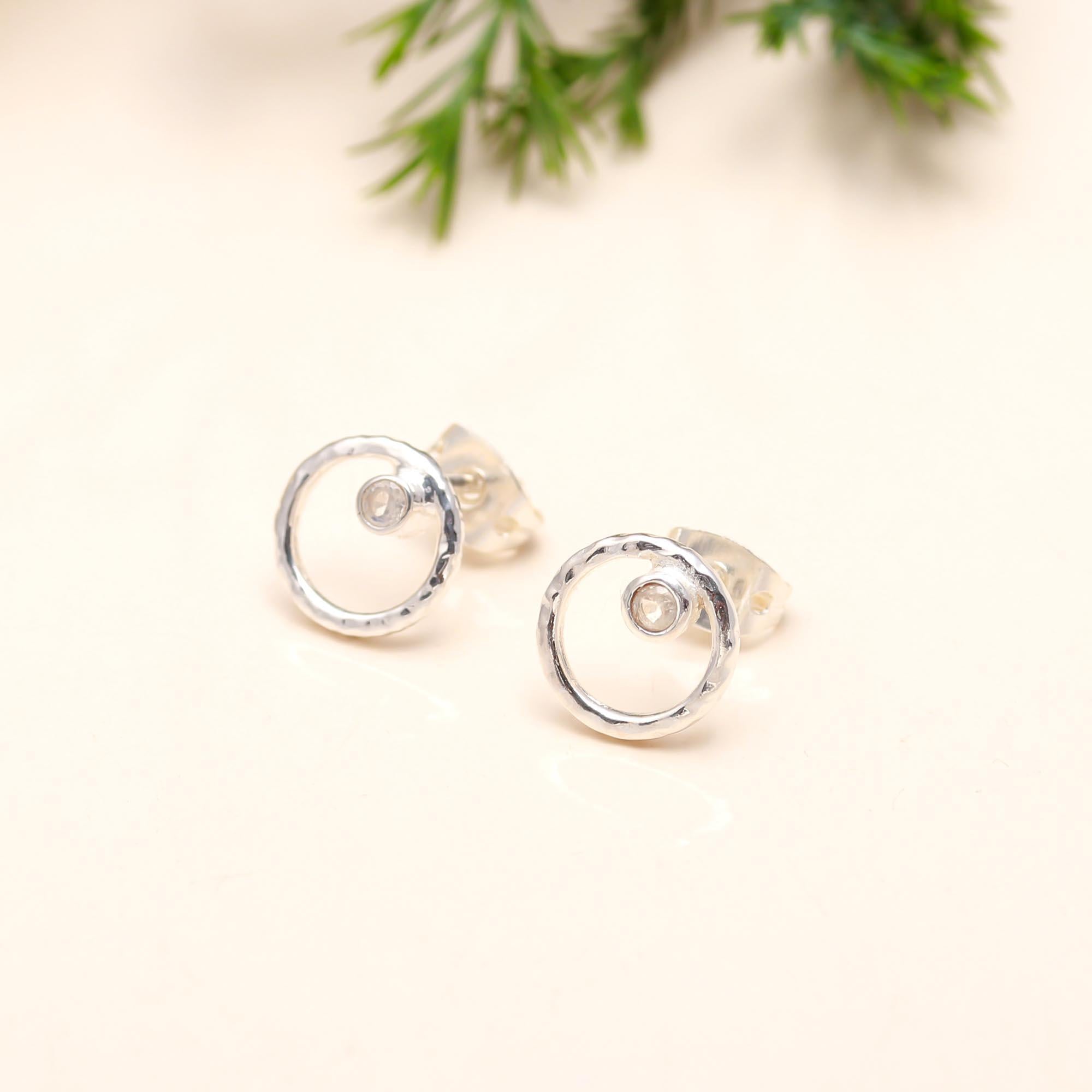 925 Silver Textured Circle Stud Earrings