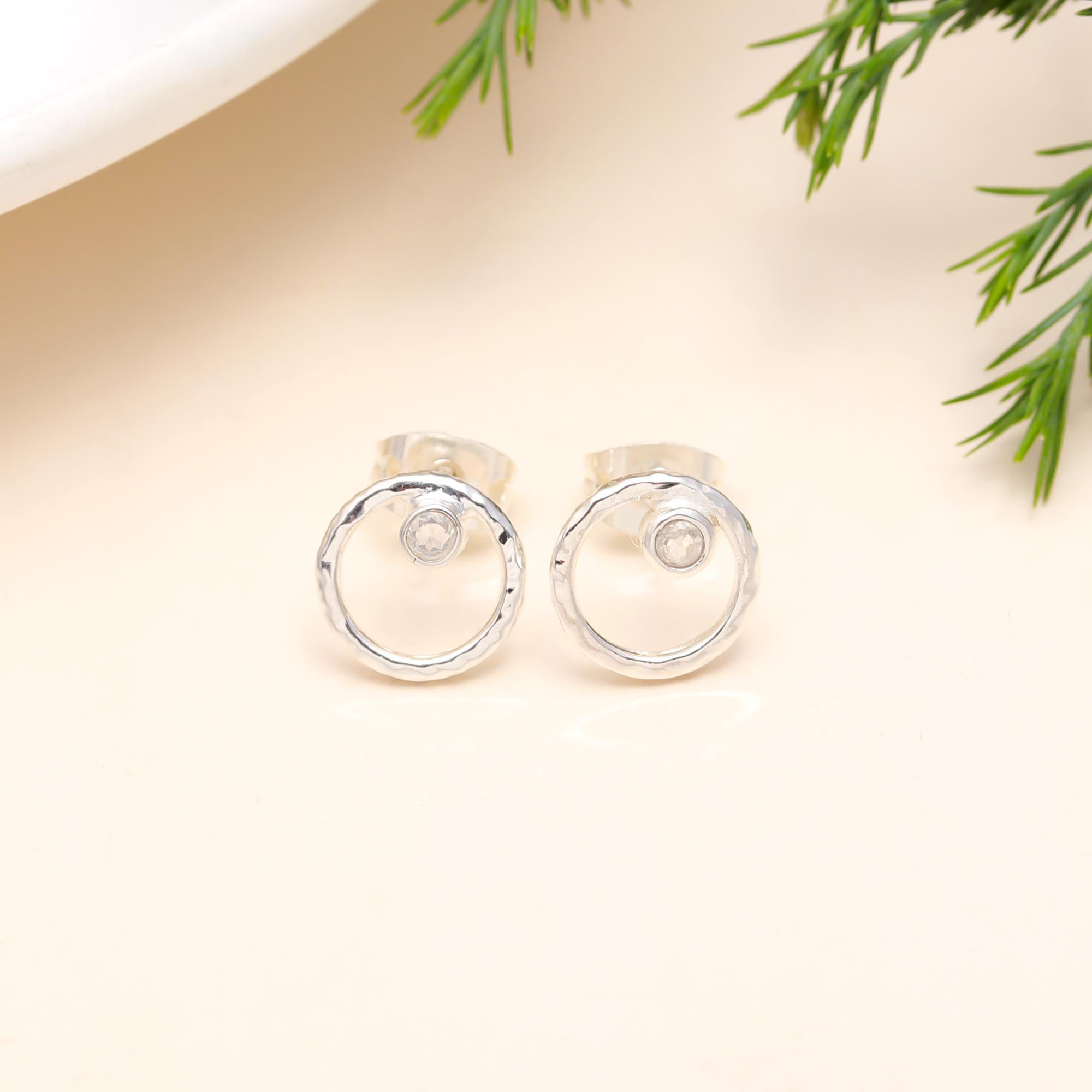925 Sterling Silver Rainbow Moonstone Stud Earrings