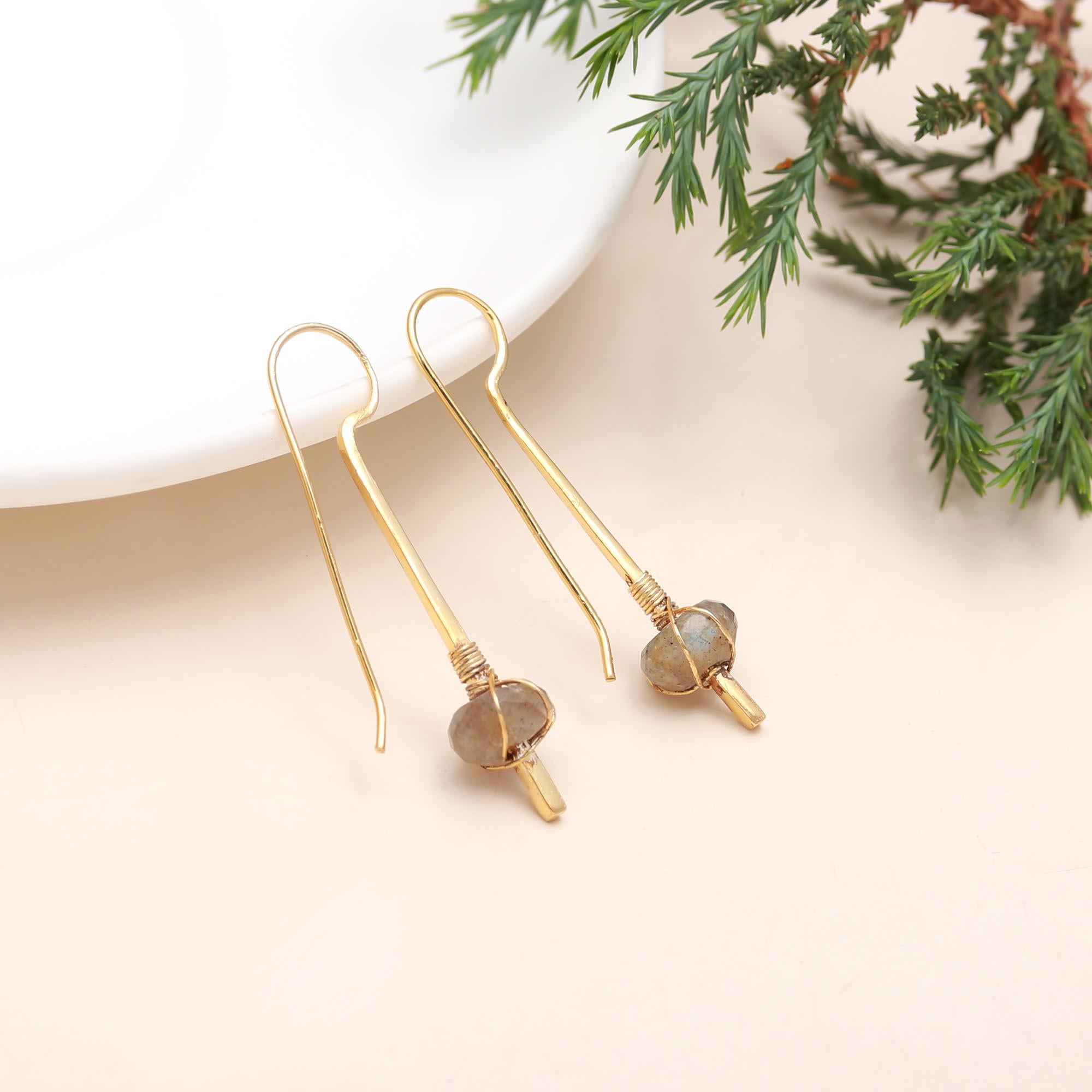 The Mystic Ray: Labradorite & Gold Linear Drop Earrings