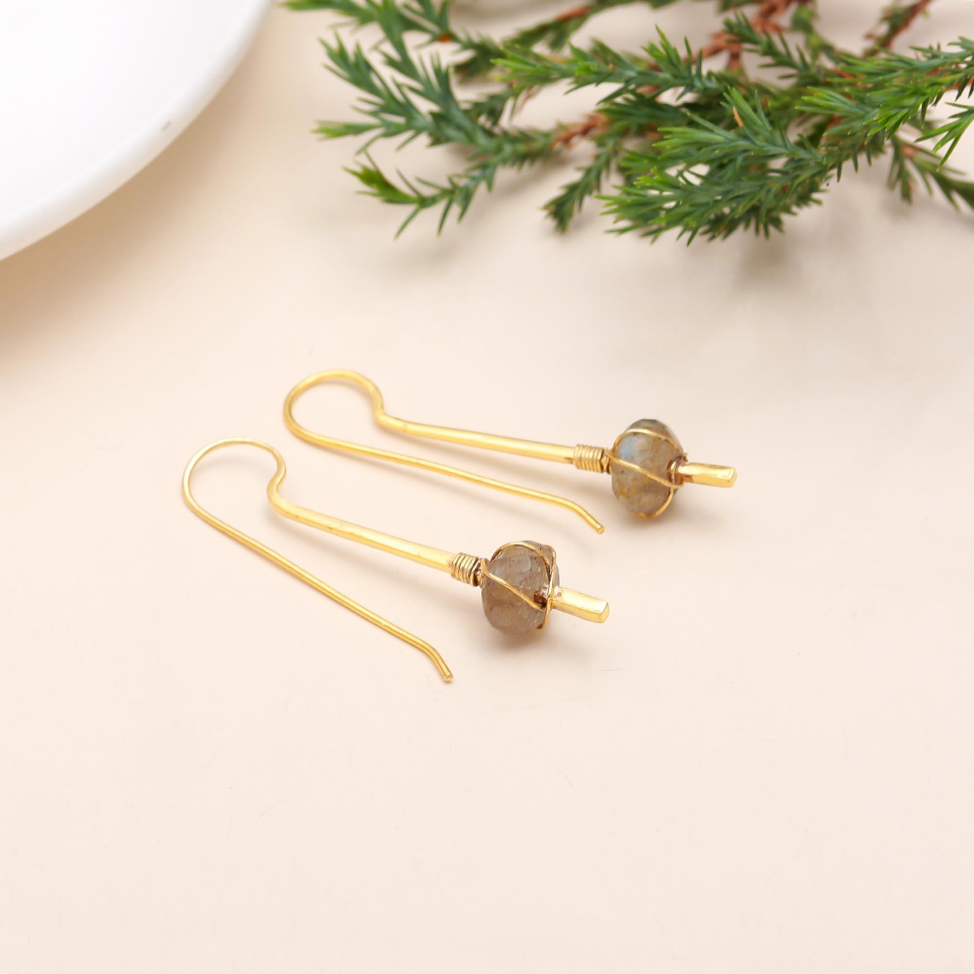 The Mystic Ray: Labradorite & Gold Linear Drop Earrings