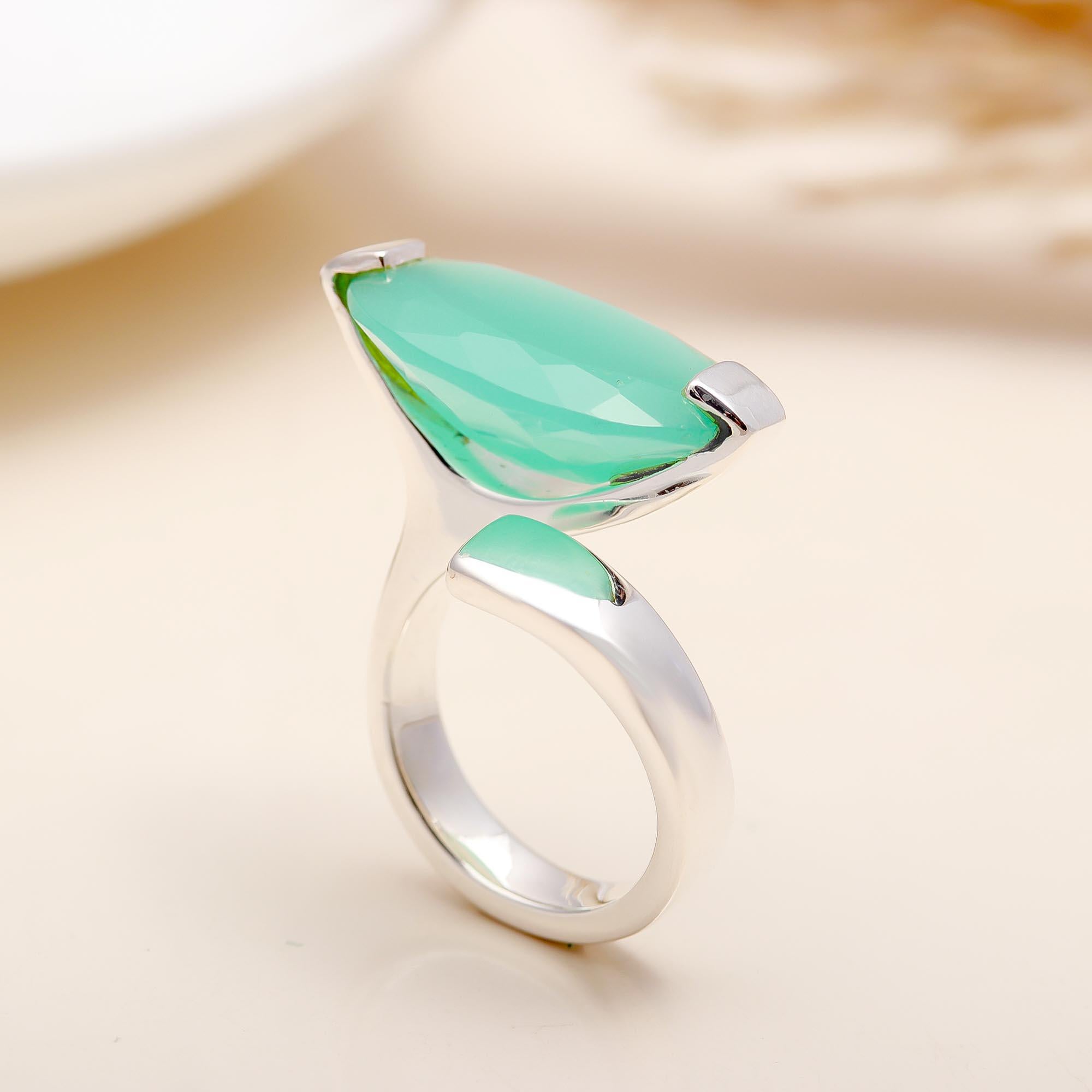 925 Silver Blue Chalcedony Open Ring