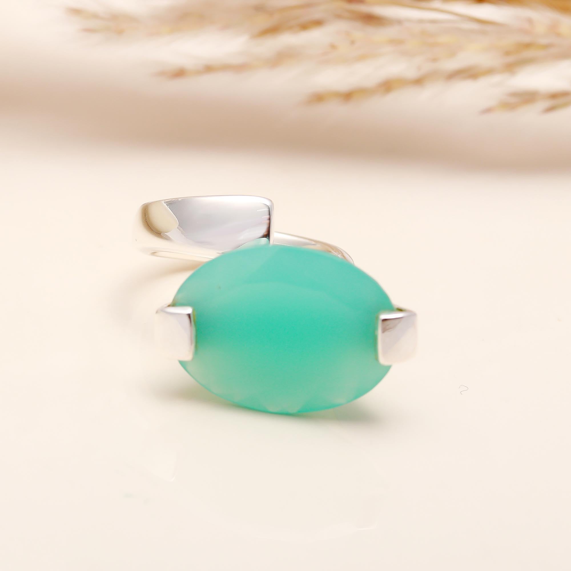 925 Silver Blue Chalcedony Open Ring