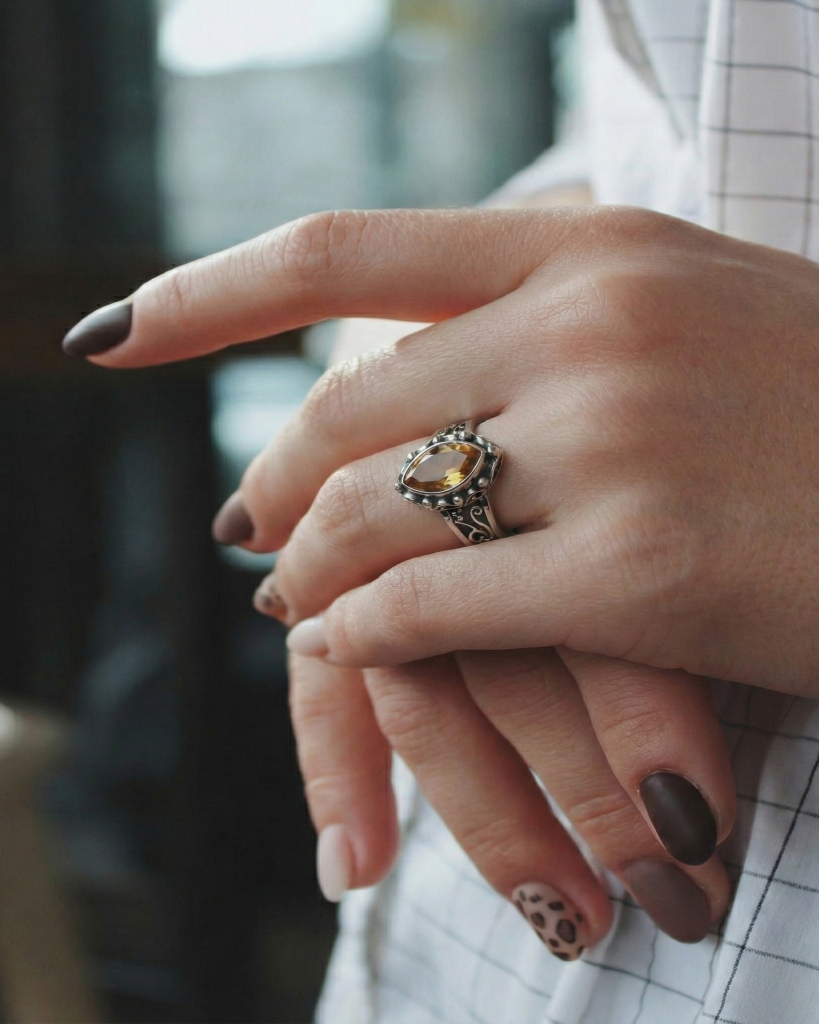 The Vintage Scroll: Smoky Quartz & Oxidized Silver Filigree Ring