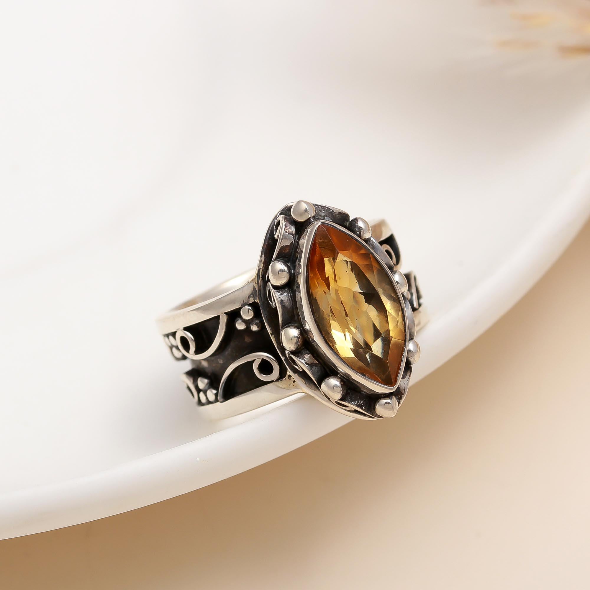 The Vintage Scroll: Smoky Quartz & Oxidized Silver Filigree Ring
