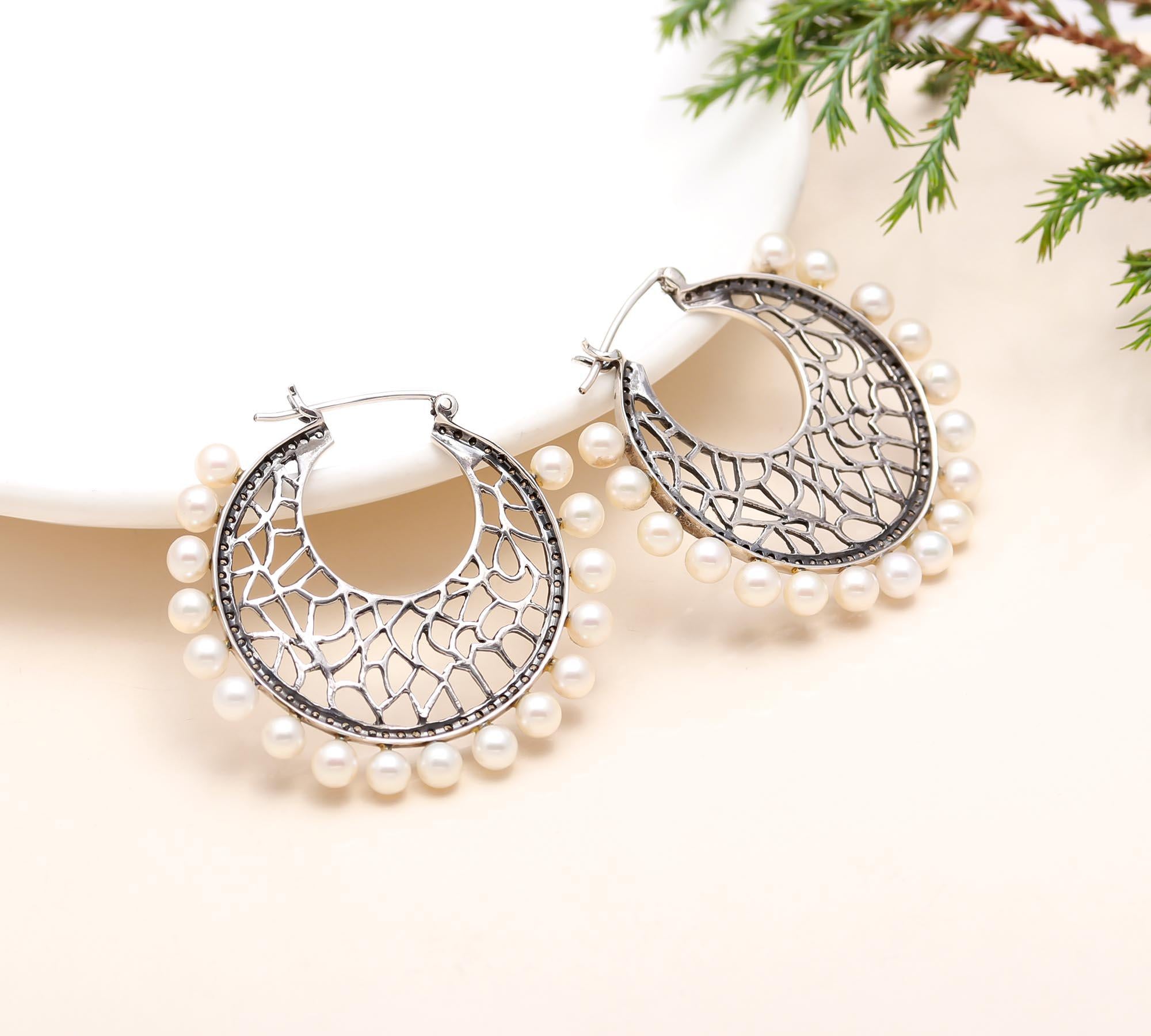925 Sterling Silver Pearl | Cz Hoop Earrings