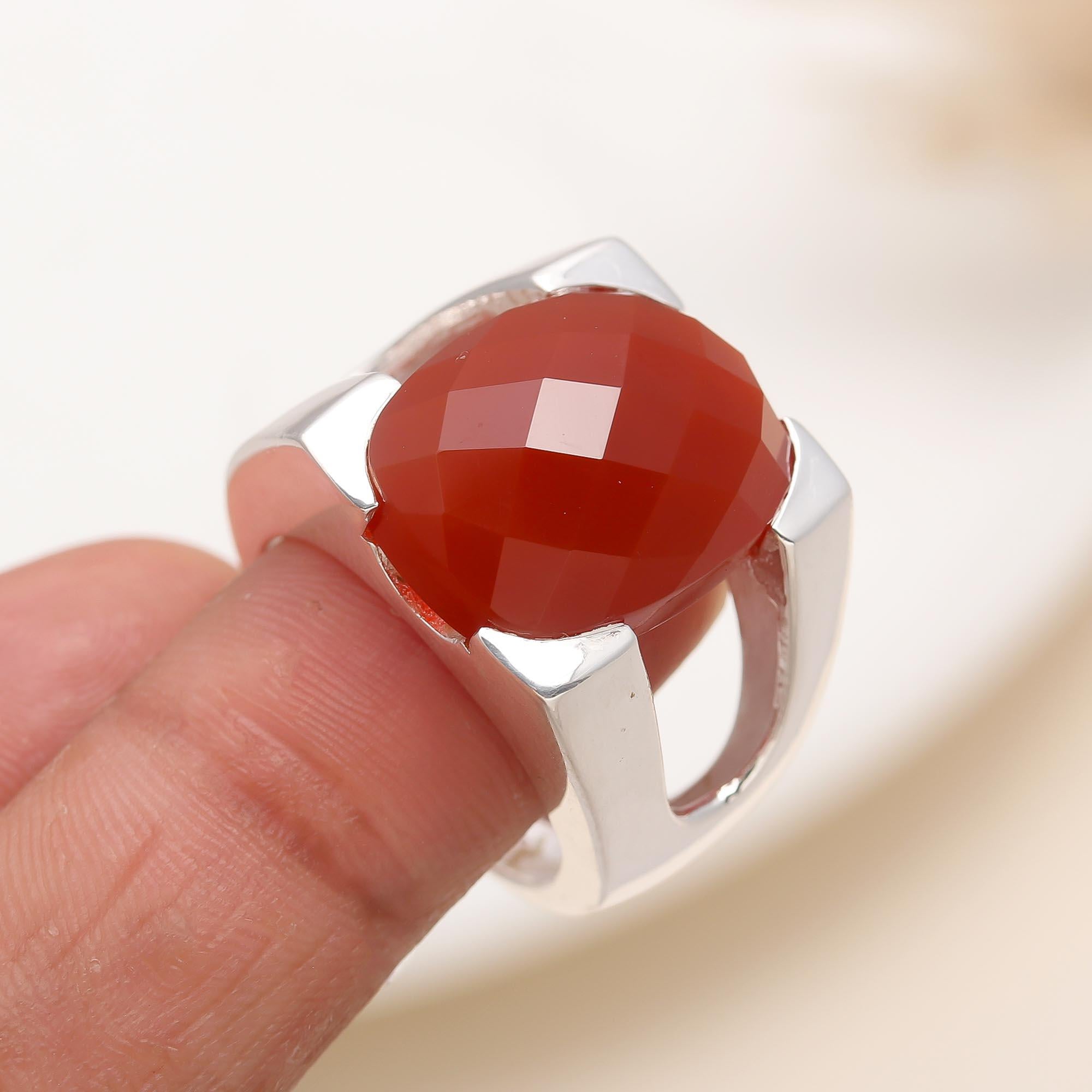 925 Silver Red Onyx Ring