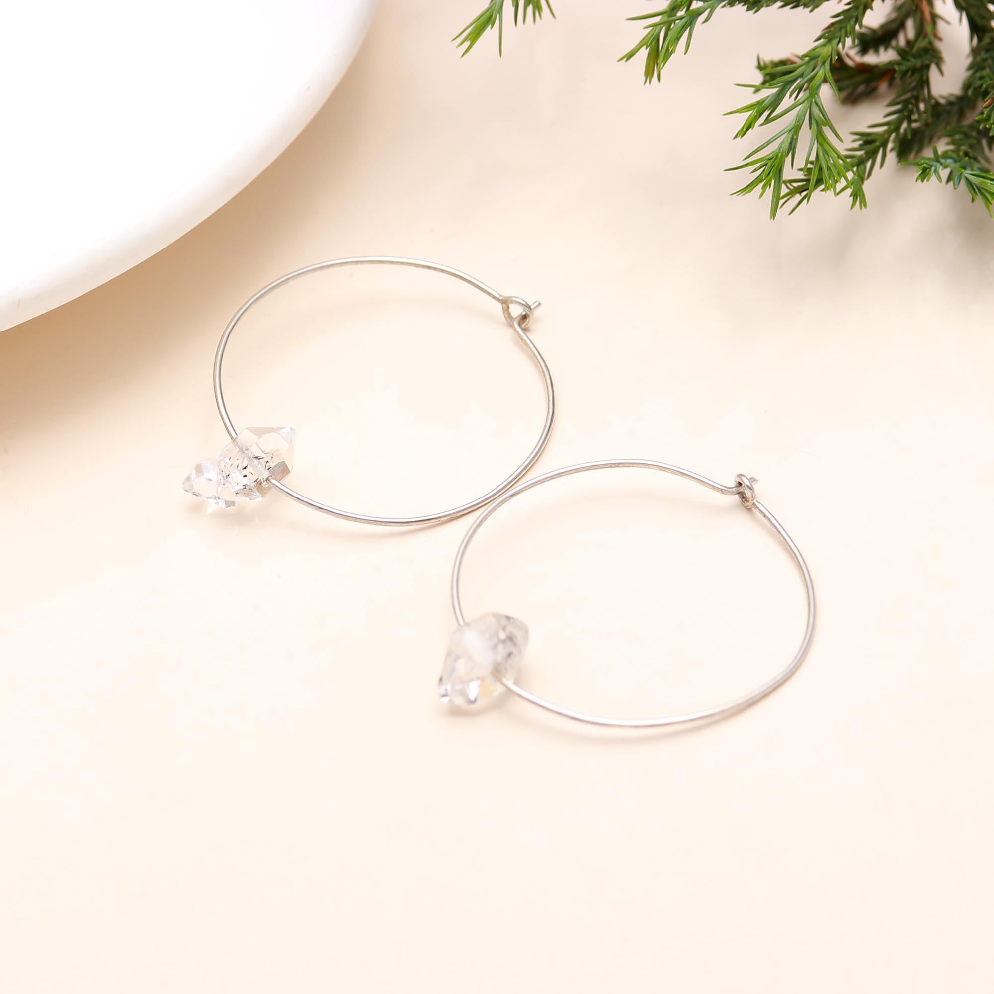925 Silver Herkimer Quartz Hoop Earrings