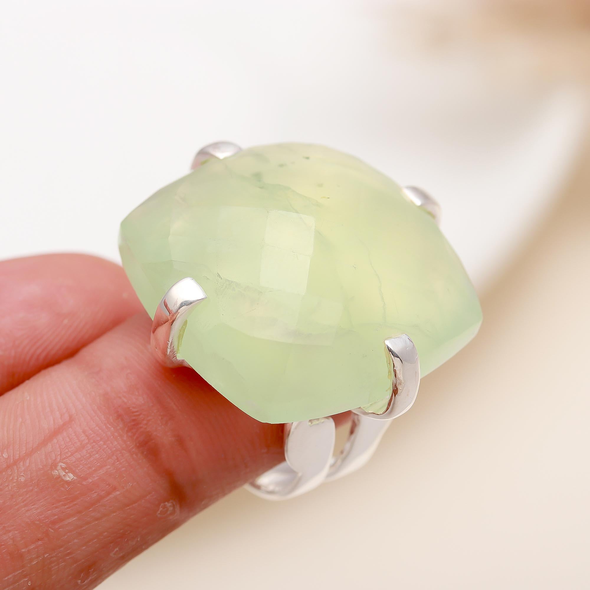 925 Silver Green Chalcedony Ring