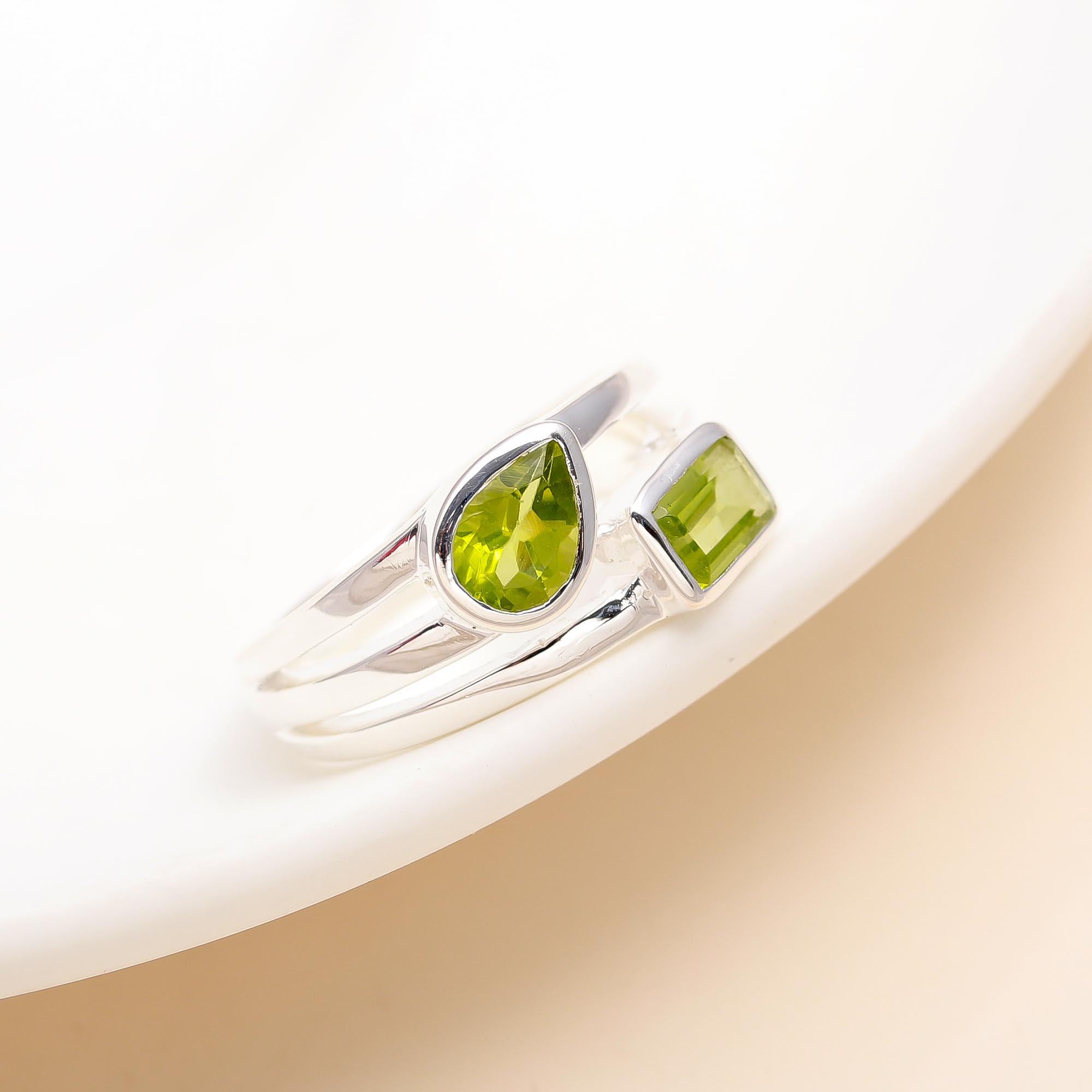 The Verdant Duo: Peridot Multi-Shape Silver Ring