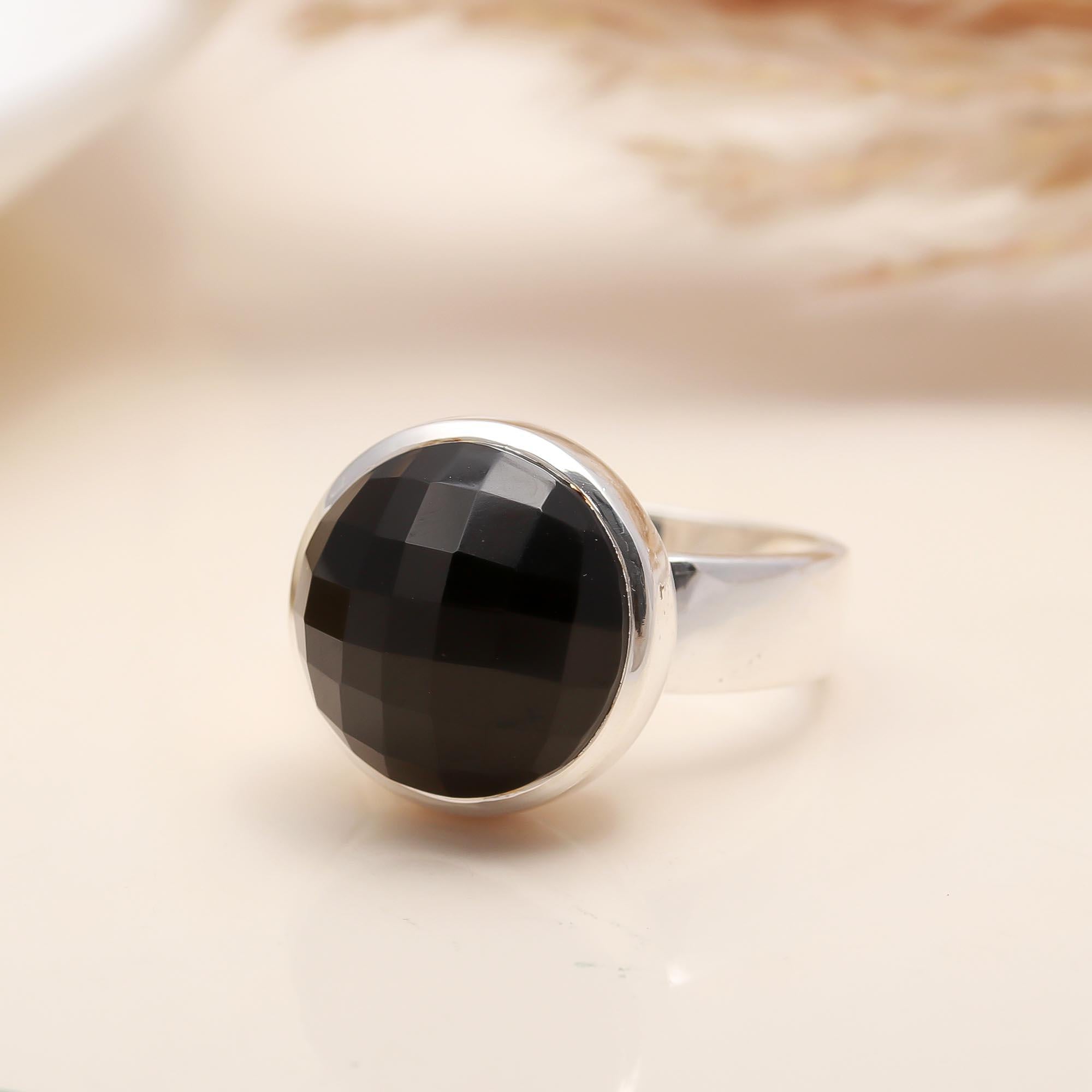 925 Silver Faceted Black Onyx Ring
