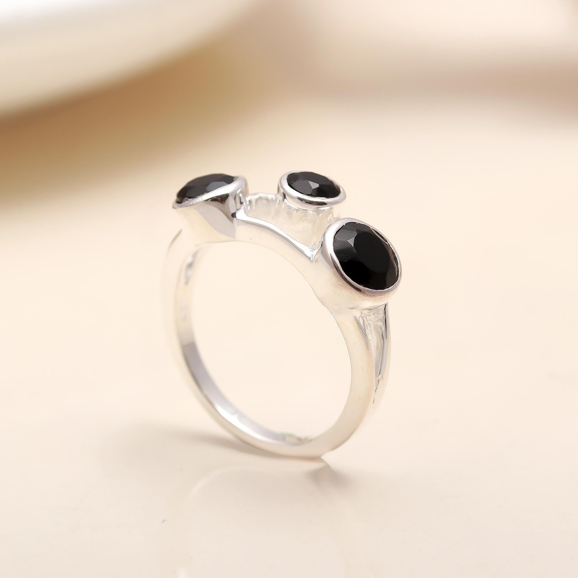 925 Silver Triple Black Onyx Ring