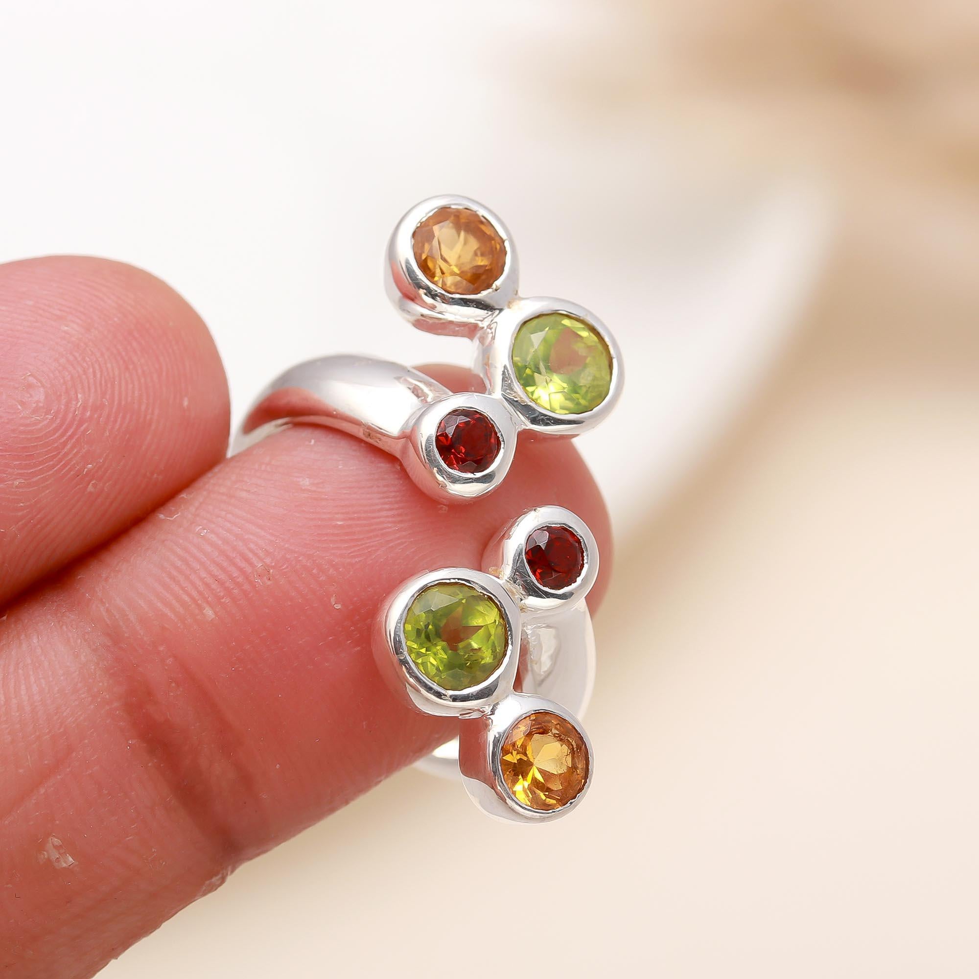 925 Silver Multi Gemstone Ring