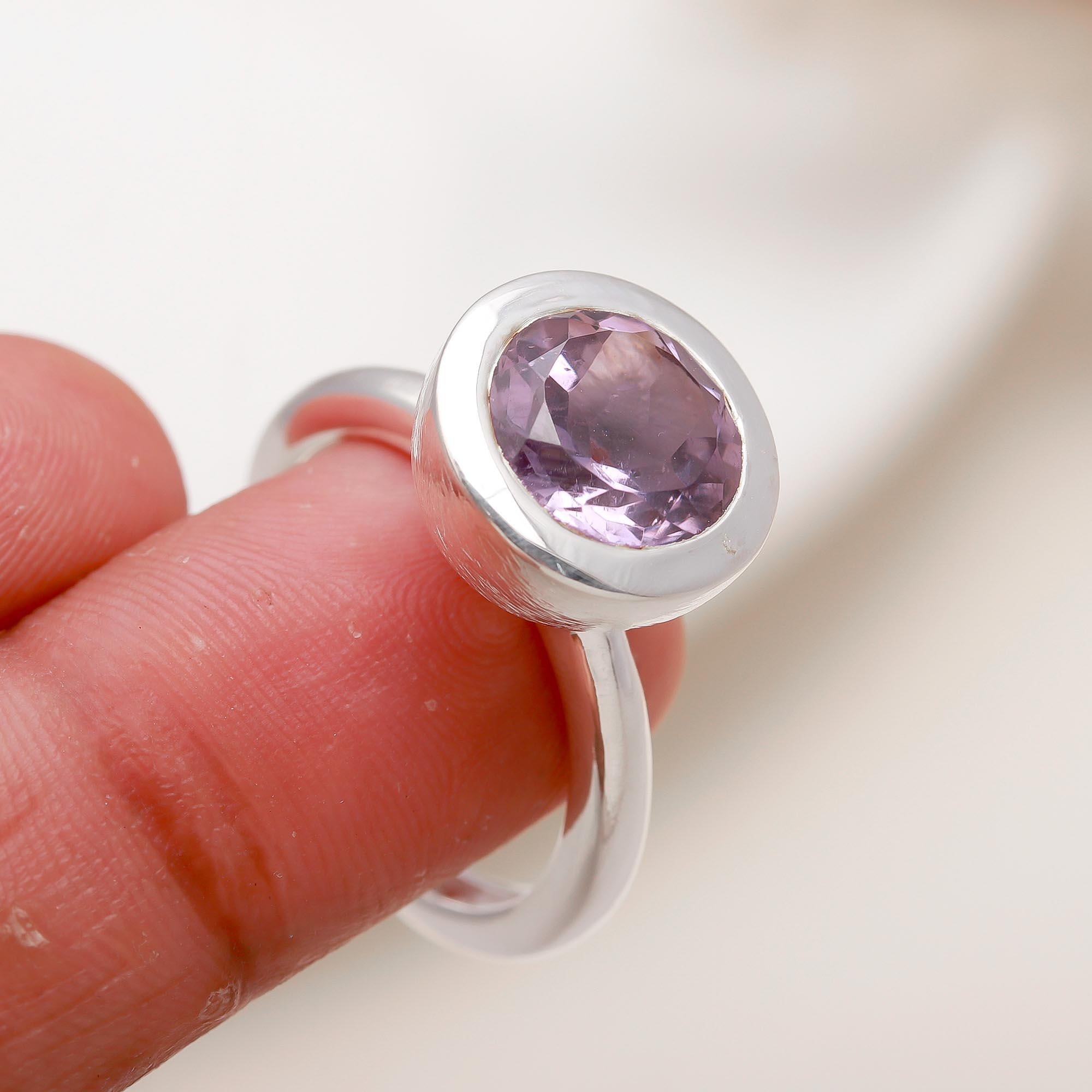 925 Silver Amethyst Solitaire Ring