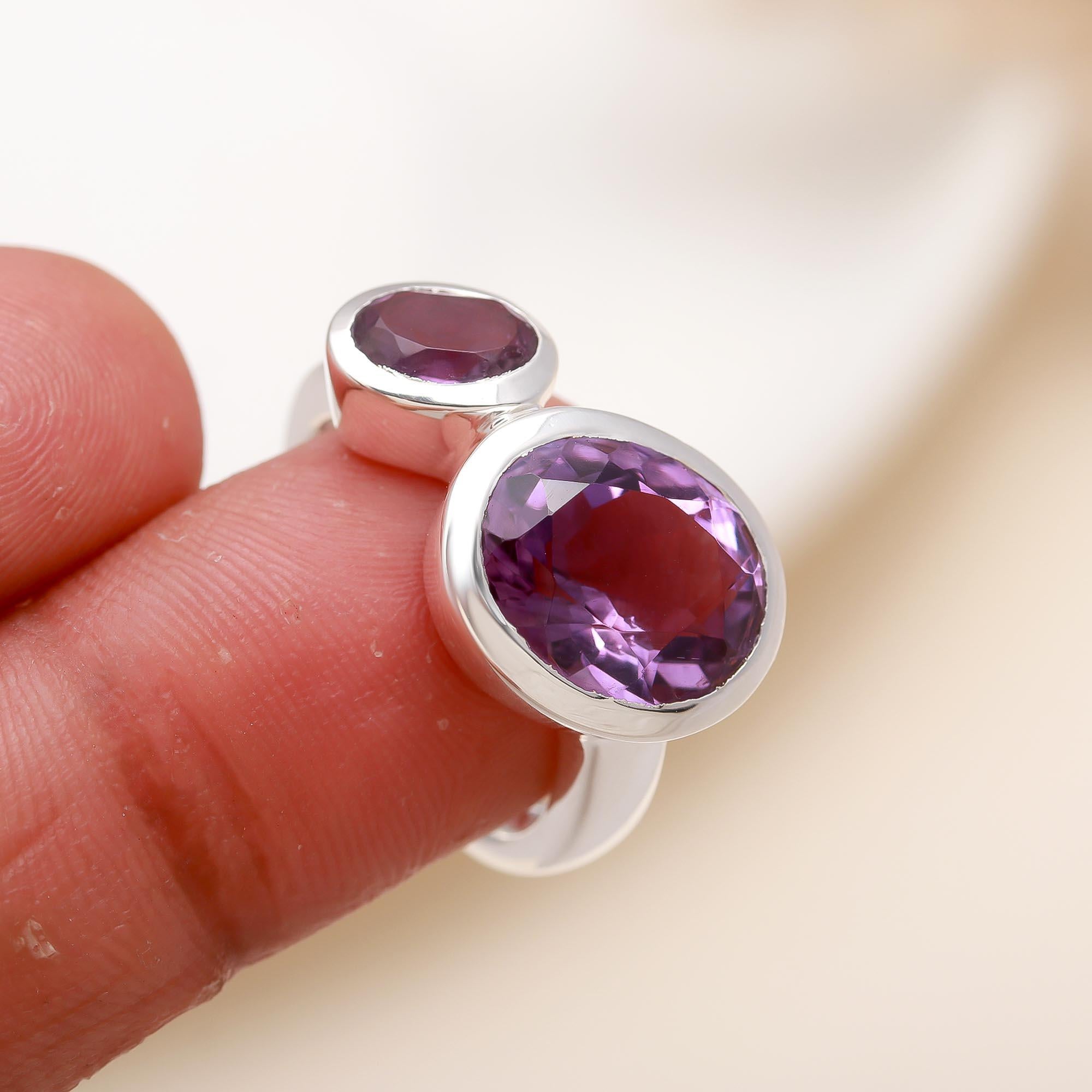 925 Silver Dual Amethyst Ring