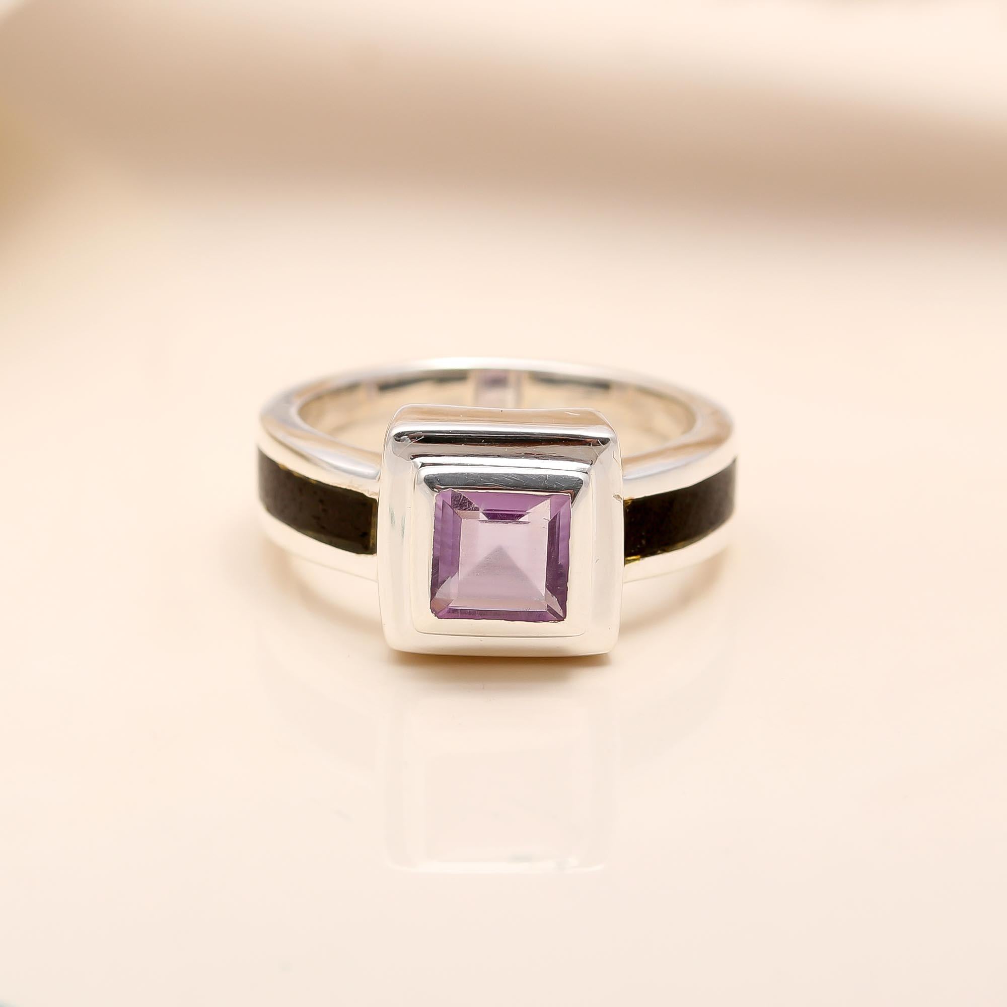 925 Silver Square Amethyst Ring